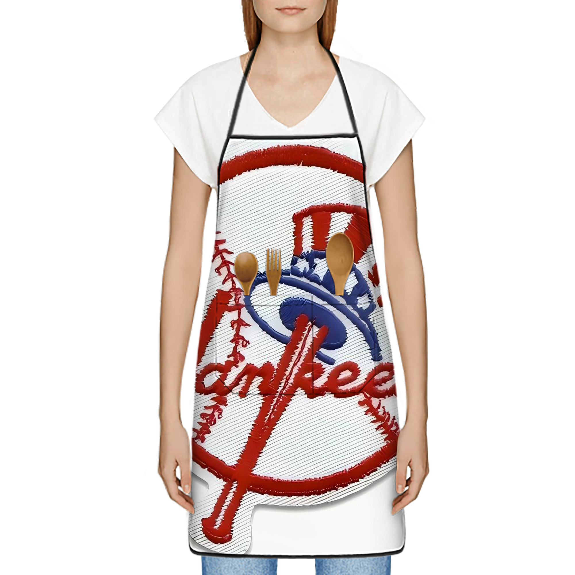 New York Yankees 123 Stain-Resistant Polyester Apron With Pocket – Full Print, Waterproof, Anti-Wrinkle, Anti-Pilling – Ideal For Kitchen, BBQ, Restaurant, Salon & More