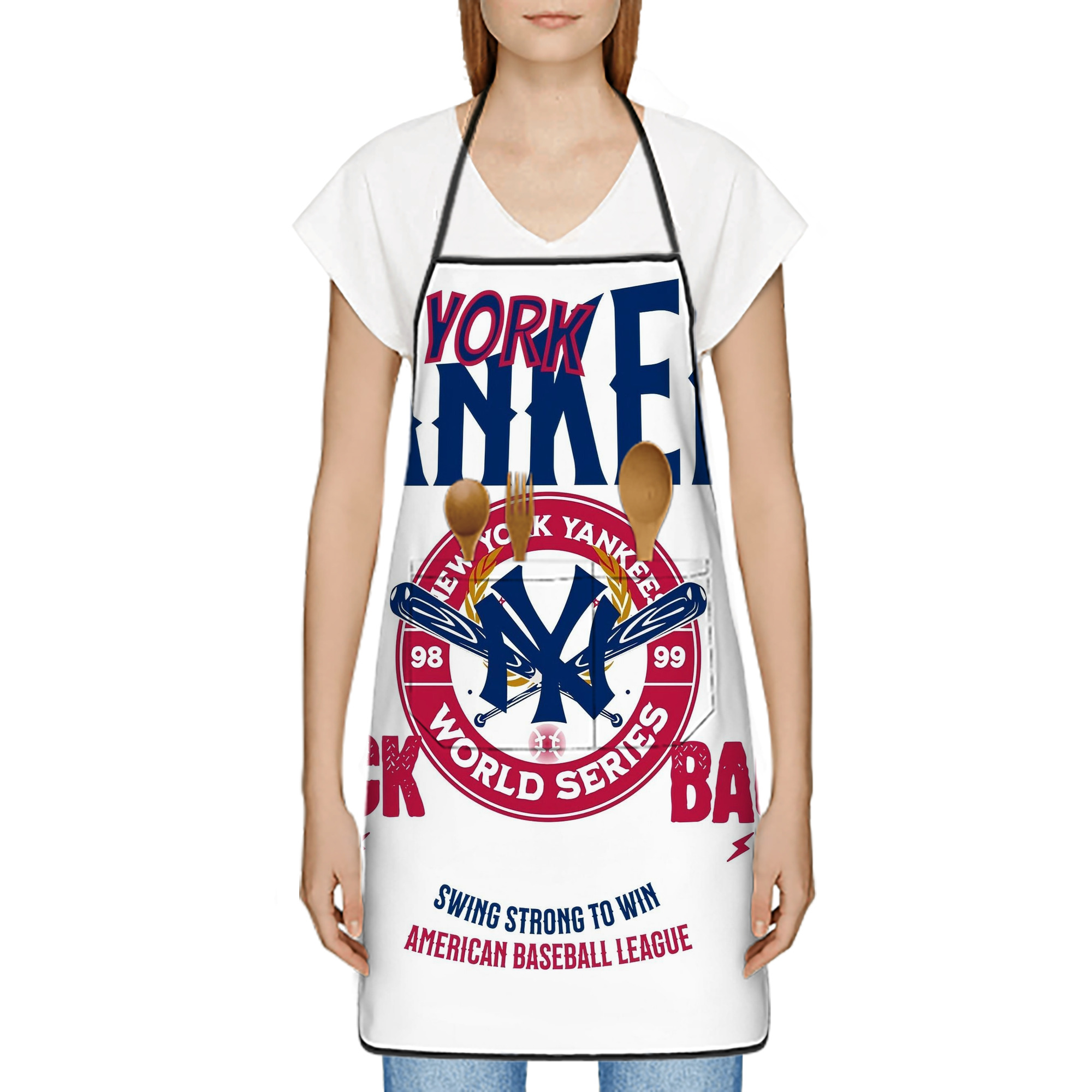 New York Yankees 179 Stain-Resistant Polyester Apron With Pocket – Full Print, Waterproof, Anti-Wrinkle, Anti-Pilling – Ideal For Kitchen, BBQ, Restaurant, Salon & More