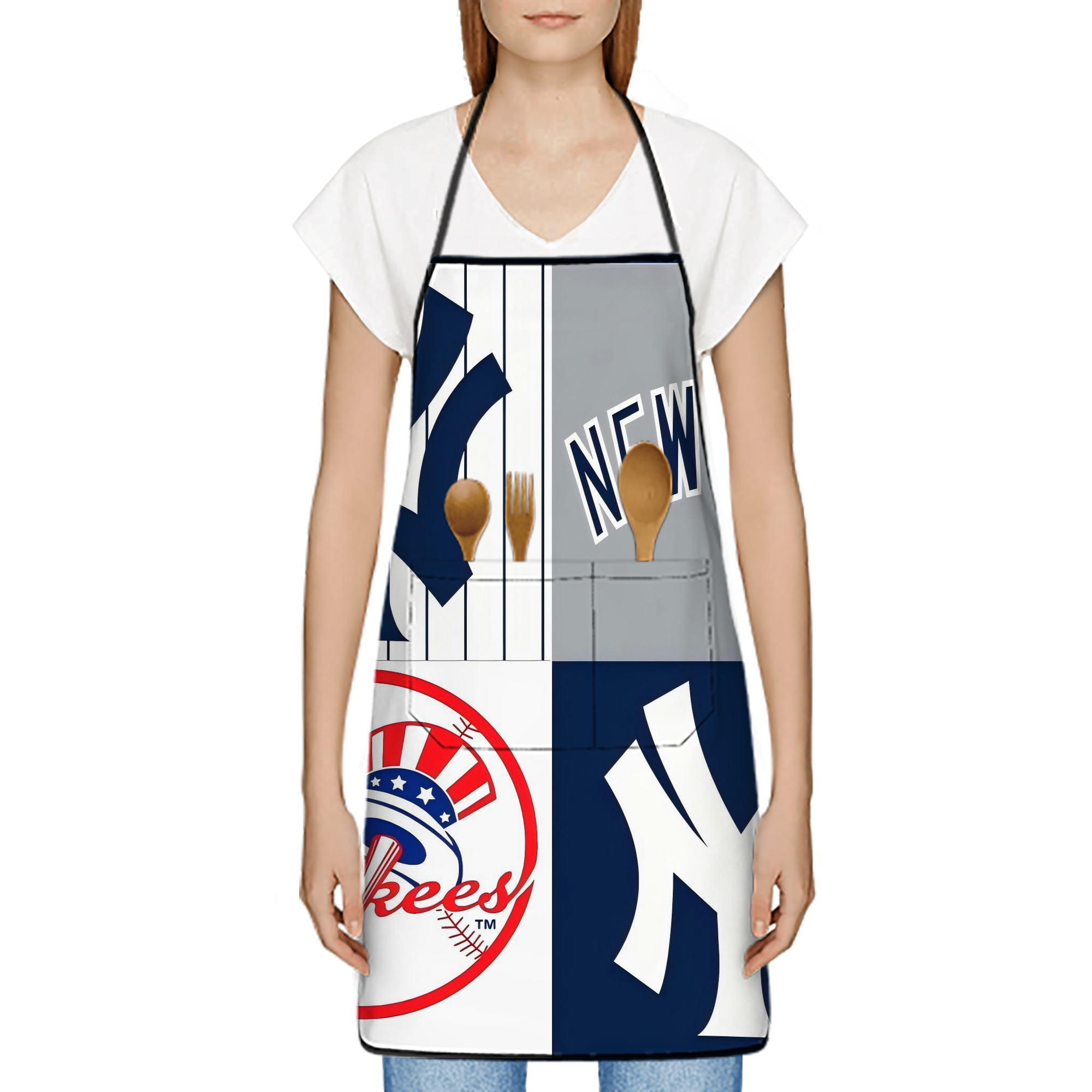 New York Yankees 238 Stain-Resistant Polyester Apron With Pocket – Full Print, Waterproof, Anti-Wrinkle, Anti-Pilling – Ideal For Kitchen, BBQ, Restaurant, Salon & More