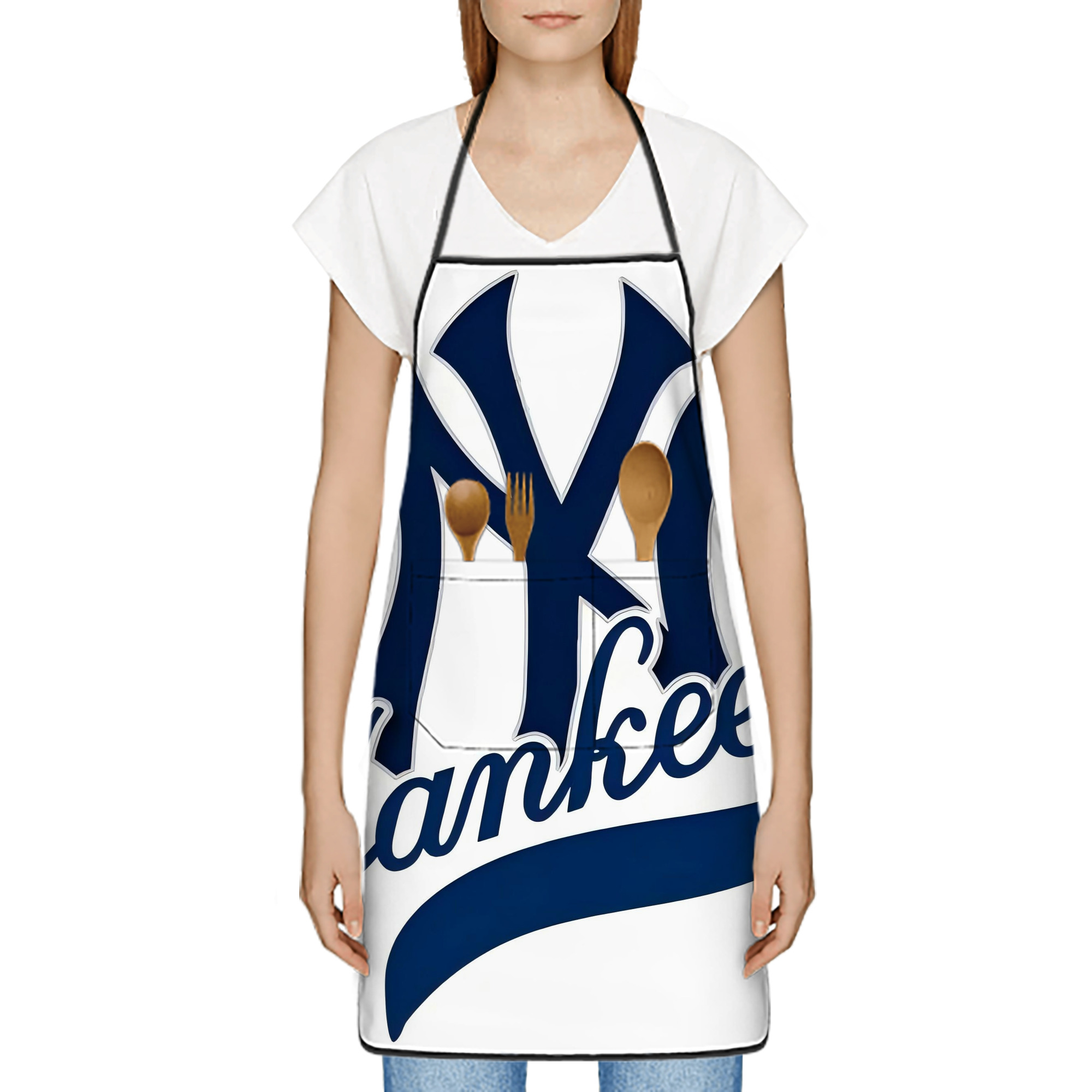 New York Yankees 116 Stain-Resistant Polyester Apron With Pocket – Full Print, Waterproof, Anti-Wrinkle, Anti-Pilling – Ideal For Kitchen, BBQ, Restaurant, Salon & More