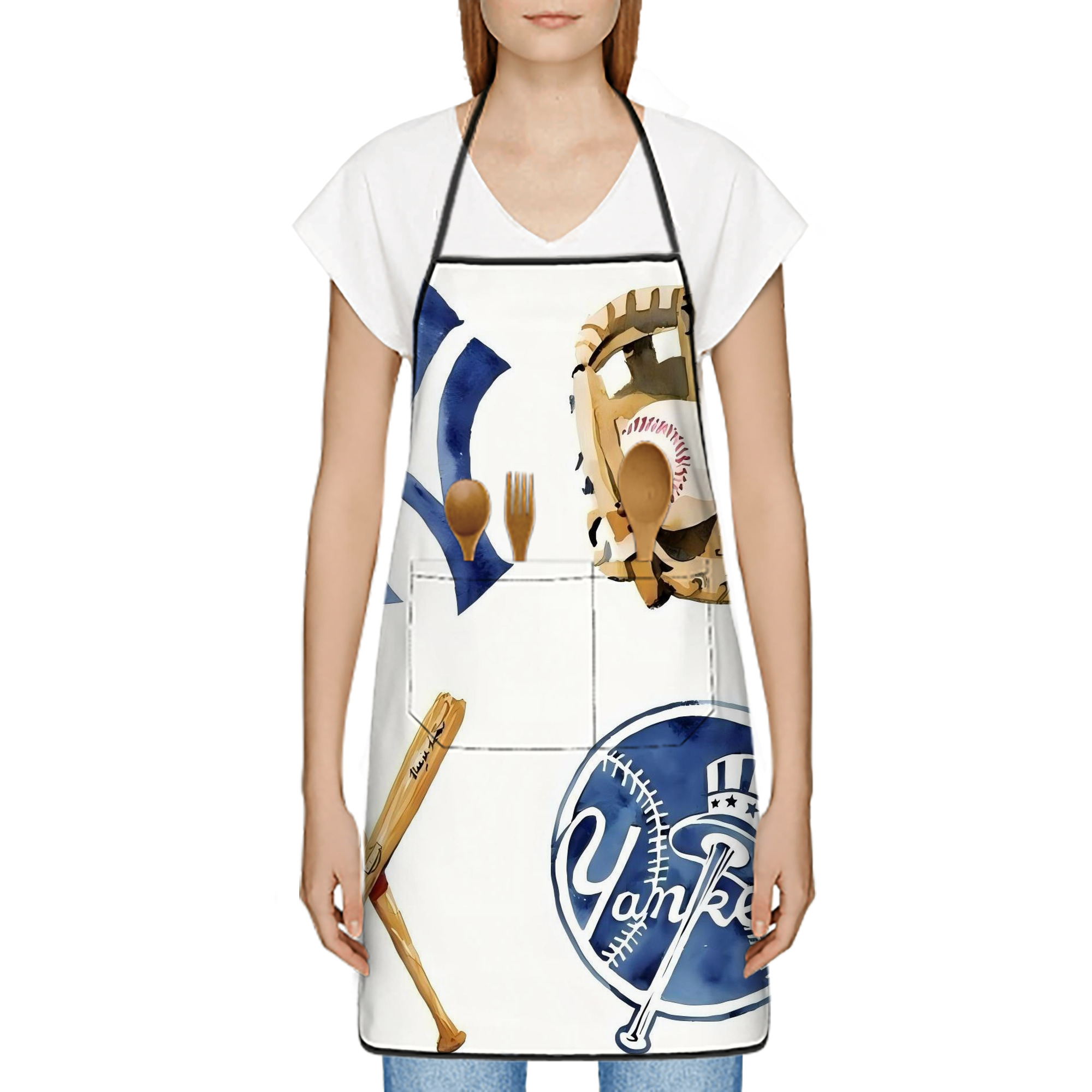 New York Yankees 119 Stain-Resistant Polyester Apron With Pocket – Full Print, Waterproof, Anti-Wrinkle, Anti-Pilling – Ideal For Kitchen, BBQ, Restaurant, Salon & More