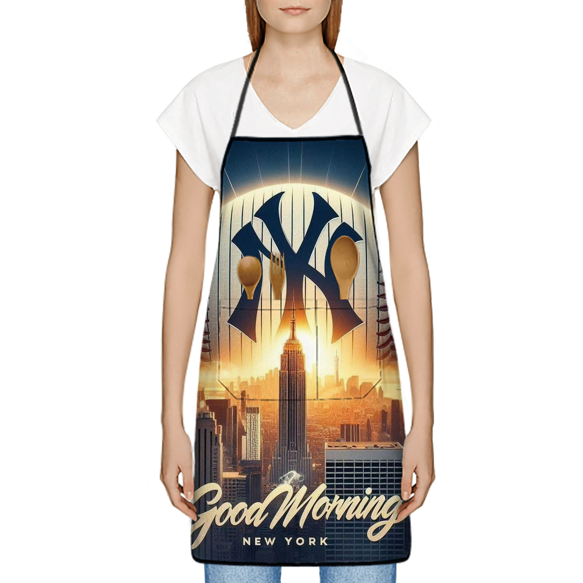 New York Yankees 111 Stain-Resistant Polyester Apron With Pocket – Full Print, Waterproof, Anti-Wrinkle, Anti-Pilling – Ideal For Kitchen, BBQ, Restaurant, Salon & More