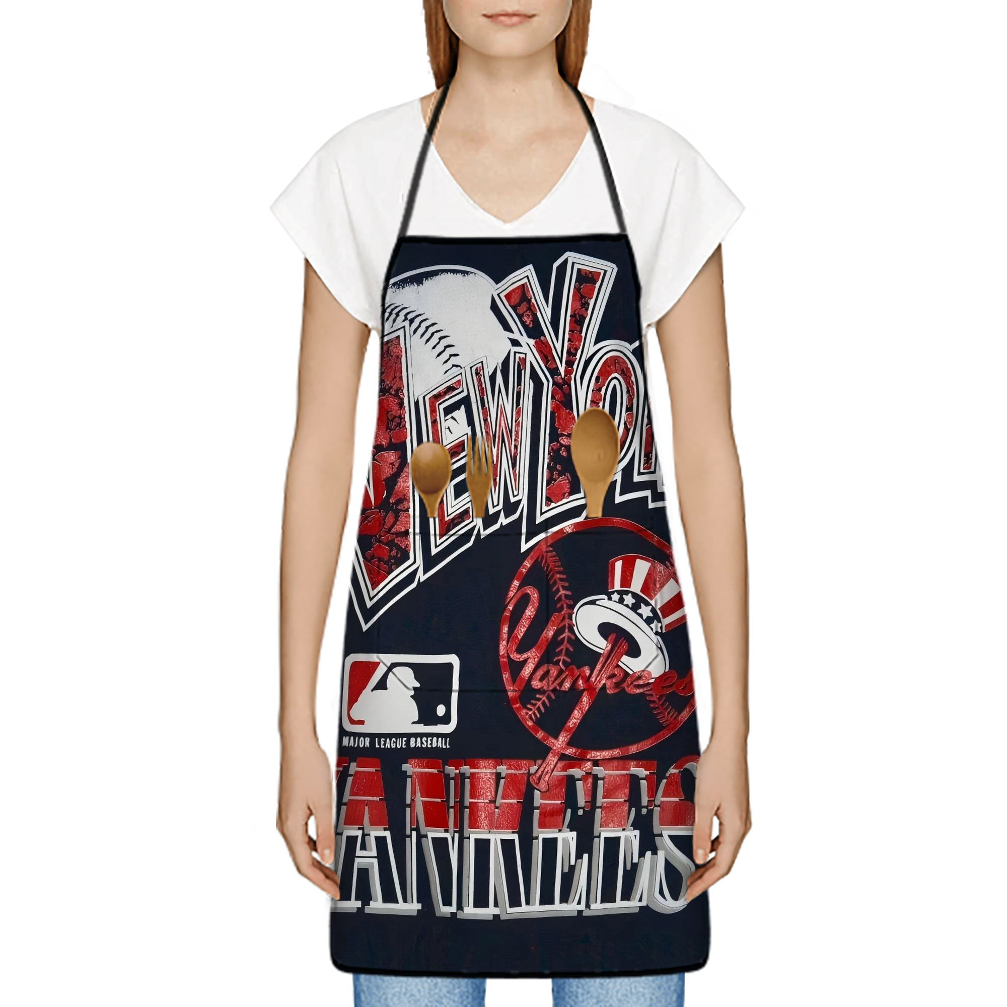 New York Yankees 125 Stain-Resistant Polyester Apron With Pocket – Full Print, Waterproof, Anti-Wrinkle, Anti-Pilling – Ideal For Kitchen, BBQ, Restaurant, Salon & More