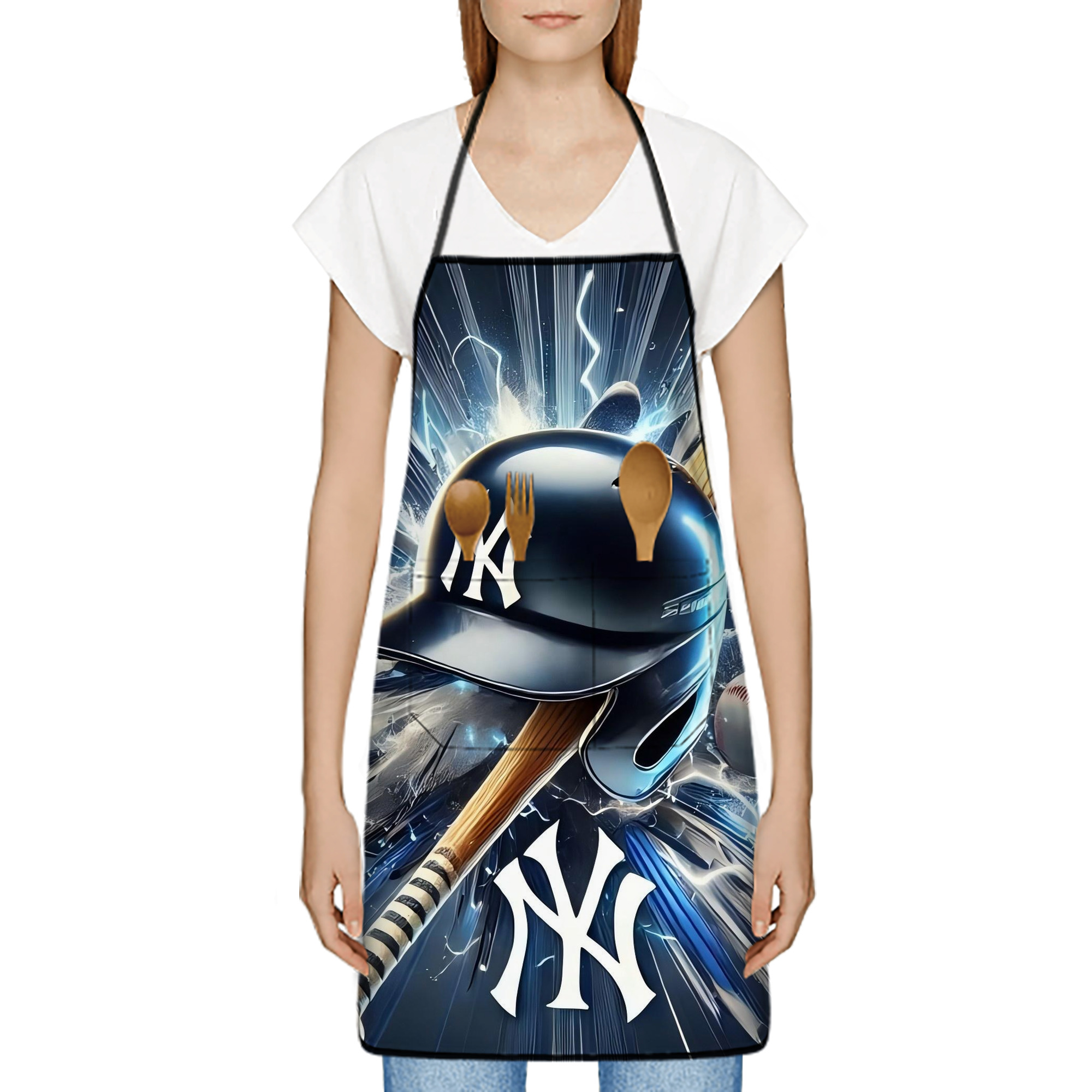 New York Yankees 264 Stain-Resistant Polyester Apron With Pocket – Full Print, Waterproof, Anti-Wrinkle, Anti-Pilling – Ideal For Kitchen, BBQ, Restaurant, Salon & More