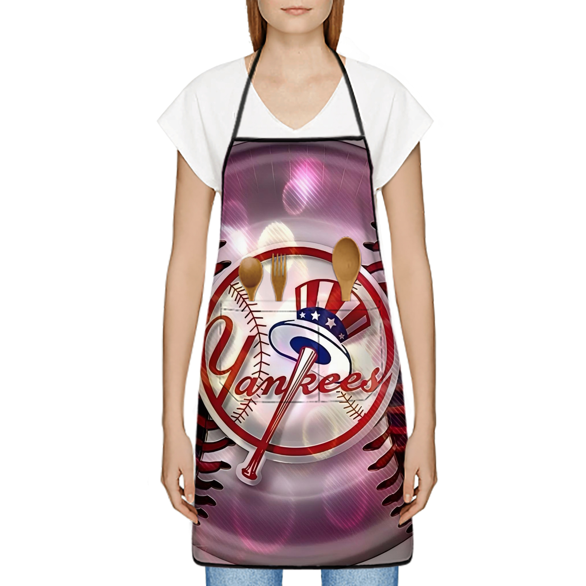 New York Yankees 244 Stain-Resistant Polyester Apron With Pocket – Full Print, Waterproof, Anti-Wrinkle, Anti-Pilling – Ideal For Kitchen, BBQ, Restaurant, Salon & More