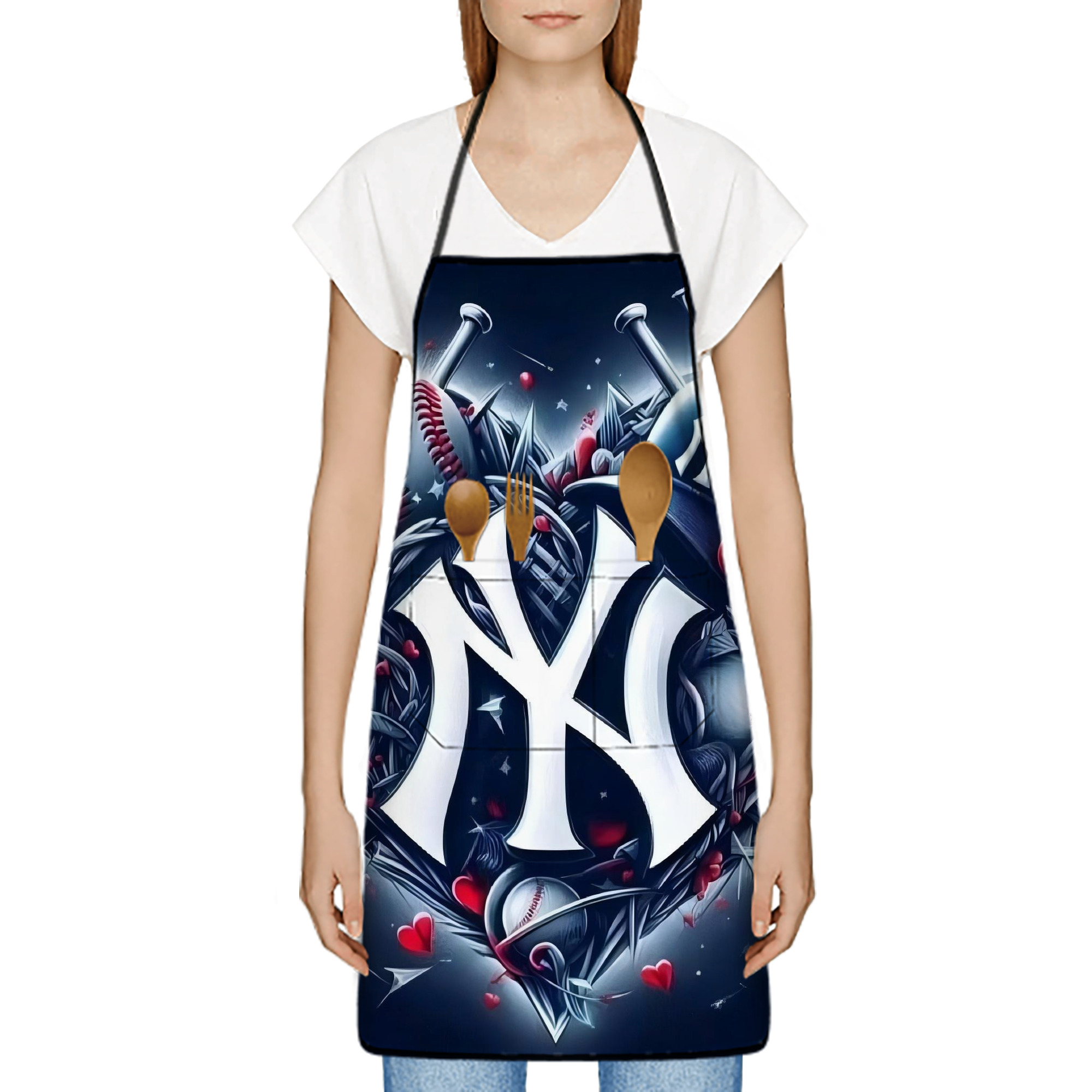New York Yankees 251 Stain-Resistant Polyester Apron With Pocket – Full Print, Waterproof, Anti-Wrinkle, Anti-Pilling – Ideal For Kitchen, BBQ, Restaurant, Salon & More
