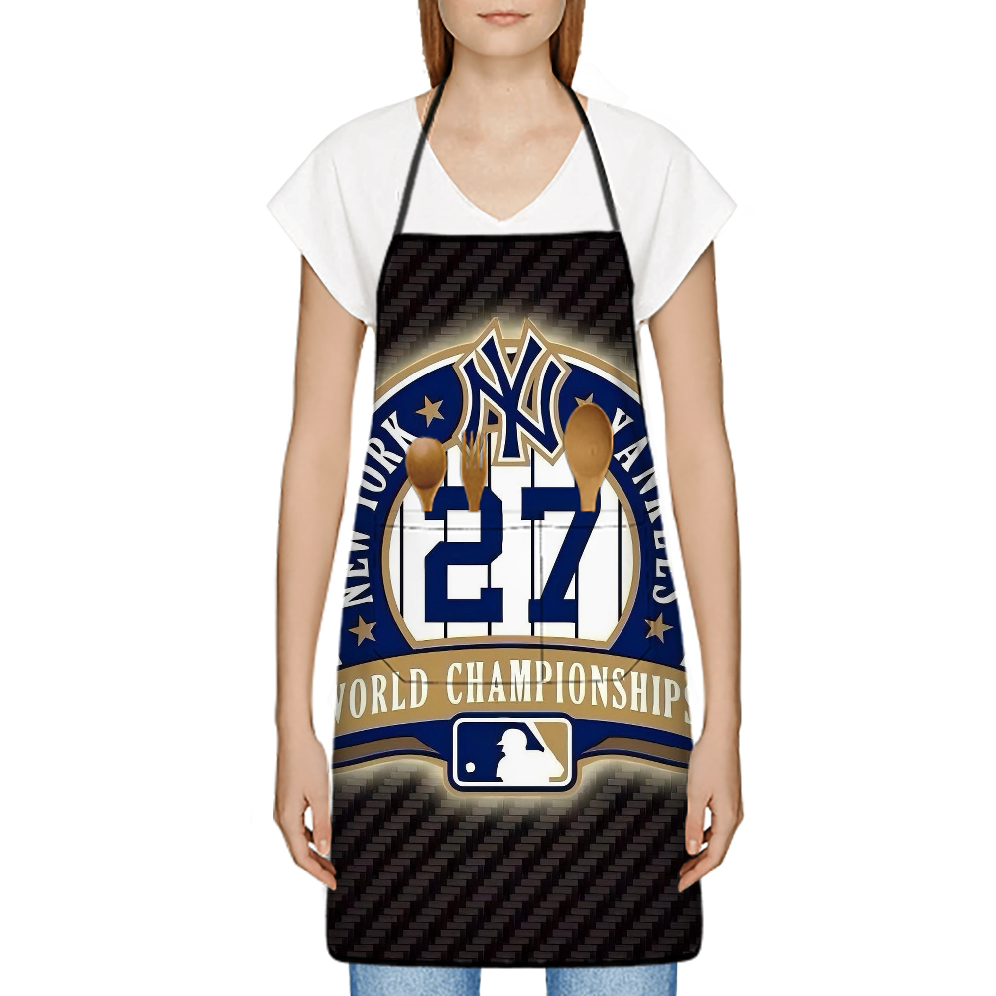 New York Yankees 260 Stain-Resistant Polyester Apron With Pocket – Full Print, Waterproof, Anti-Wrinkle, Anti-Pilling – Ideal For Kitchen, BBQ, Restaurant, Salon & More