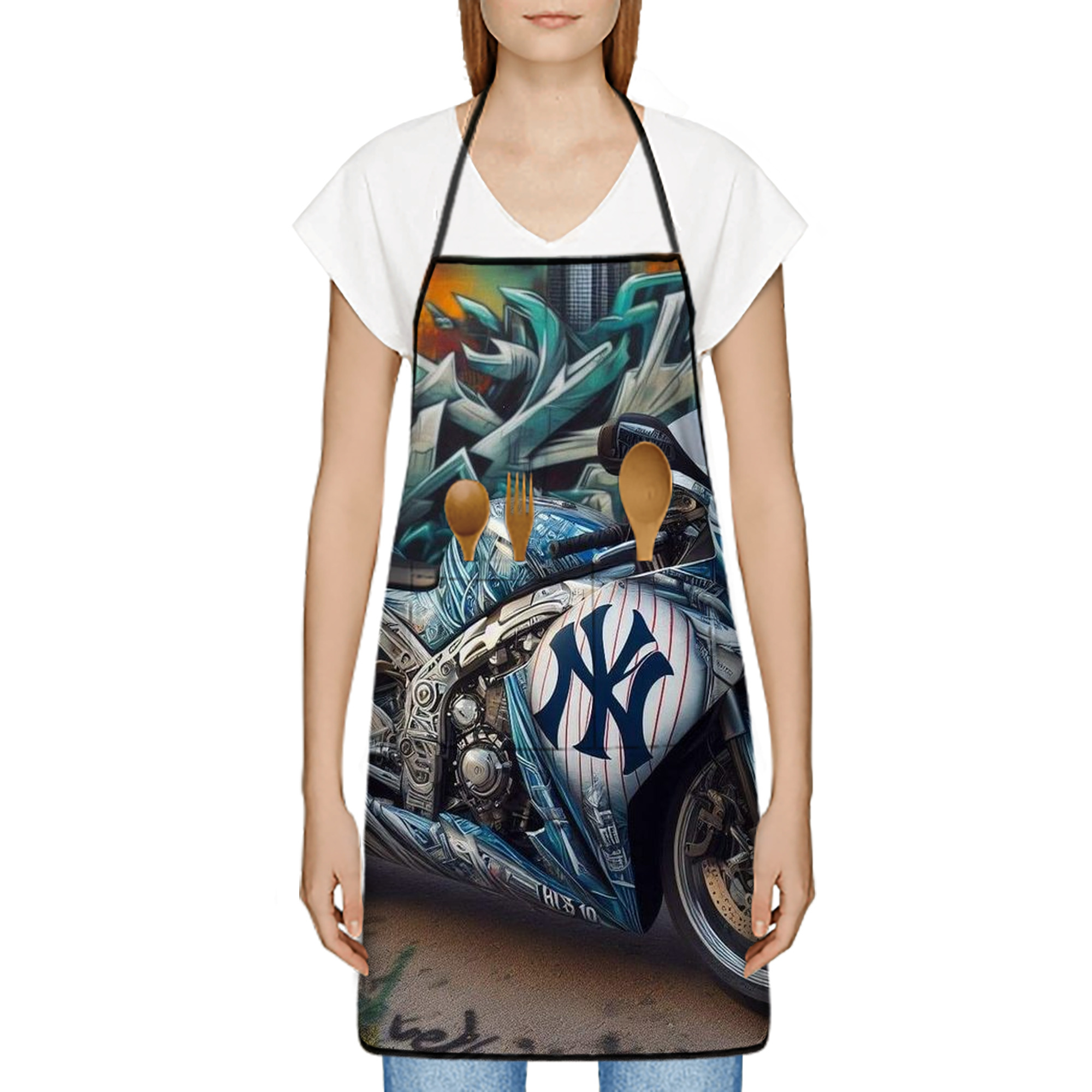 New York Yankees 343 Stain-Resistant Polyester Apron With Pocket – Full Print, Waterproof, Anti-Wrinkle, Anti-Pilling – Ideal For Kitchen, BBQ, Restaurant, Salon & More