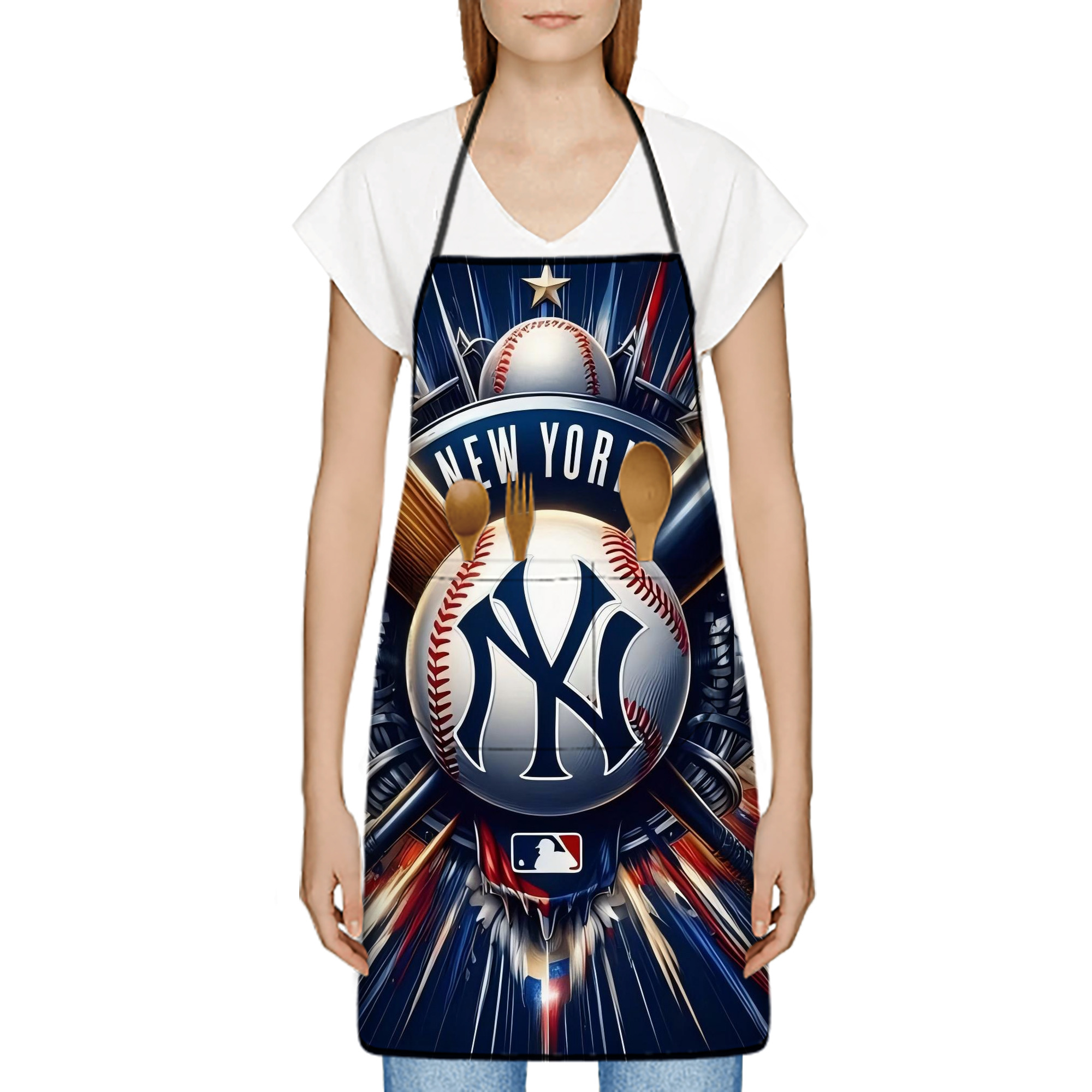 New York Yankees 268 Stain-Resistant Polyester Apron With Pocket – Full Print, Waterproof, Anti-Wrinkle, Anti-Pilling – Ideal For Kitchen, BBQ, Restaurant, Salon & More