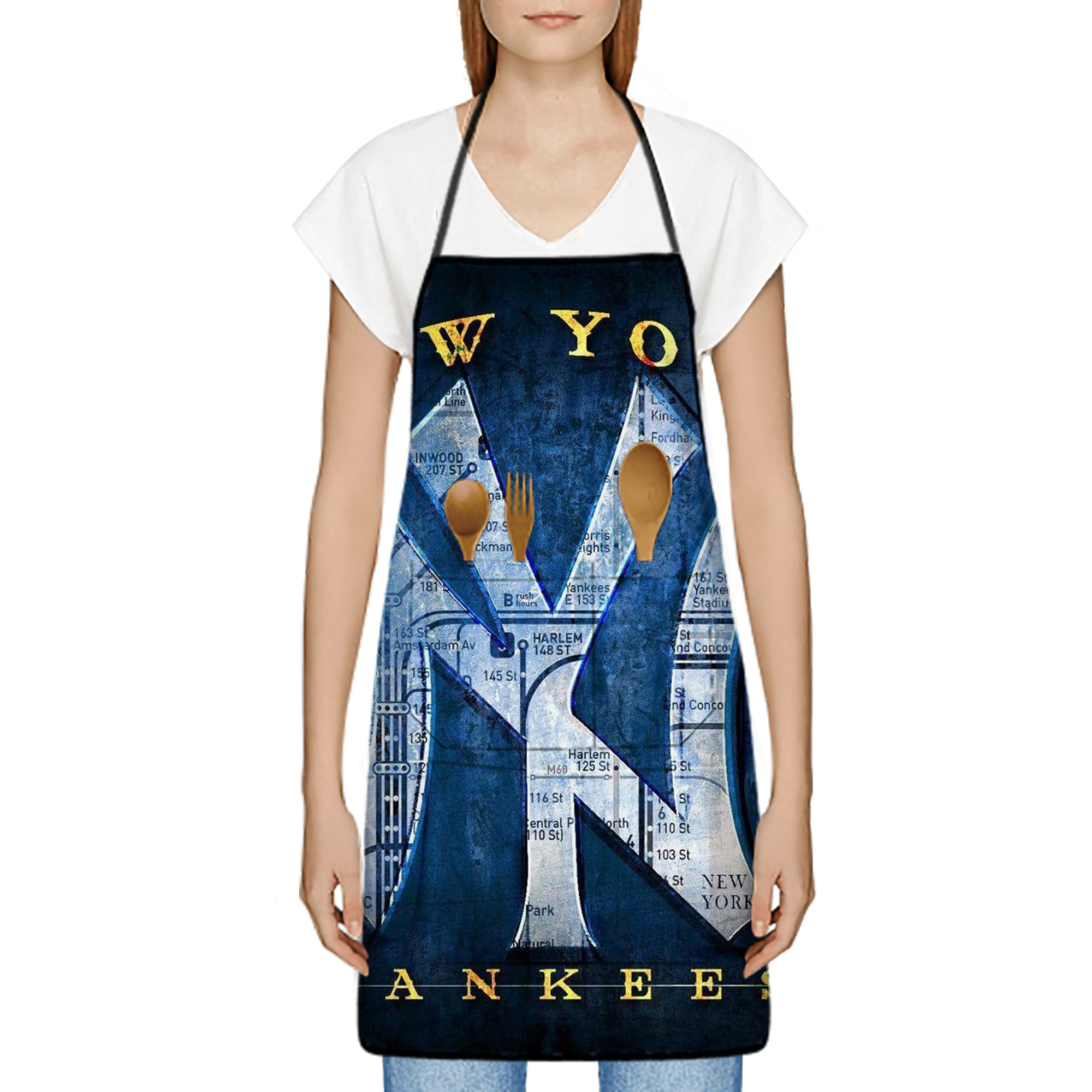 New York Yankees 307 Stain-Resistant Polyester Apron With Pocket – Full Print, Waterproof, Anti-Wrinkle, Anti-Pilling – Ideal For Kitchen, BBQ, Restaurant, Salon & More