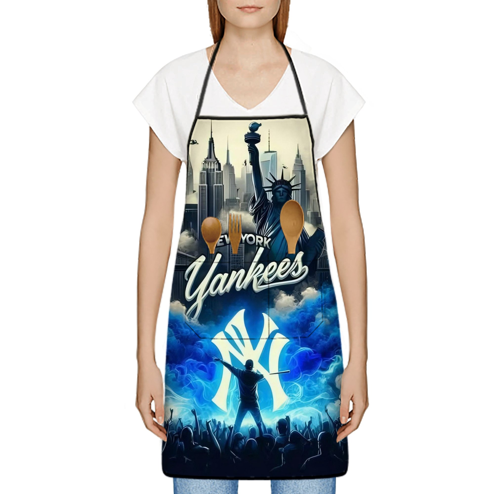 New York Yankees 308 Stain-Resistant Polyester Apron With Pocket – Full Print, Waterproof, Anti-Wrinkle, Anti-Pilling – Ideal For Kitchen, BBQ, Restaurant, Salon & More