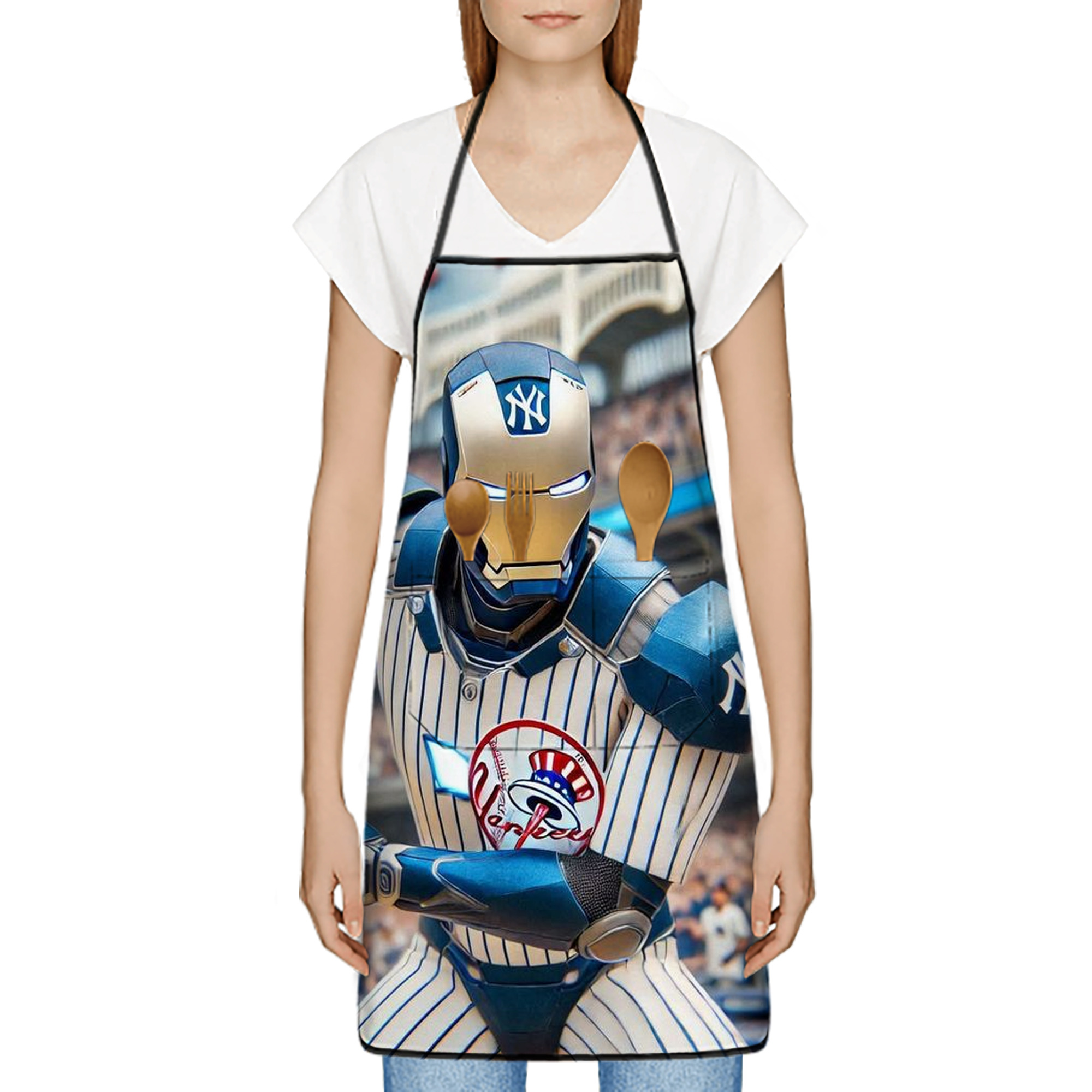 New York Yankees Iron Man Stain-Resistant Polyester Apron With Pocket – Full Print, Waterproof, Anti-Wrinkle, Anti-Pilling – Ideal For Kitchen, BBQ, Restaurant, Salon & More