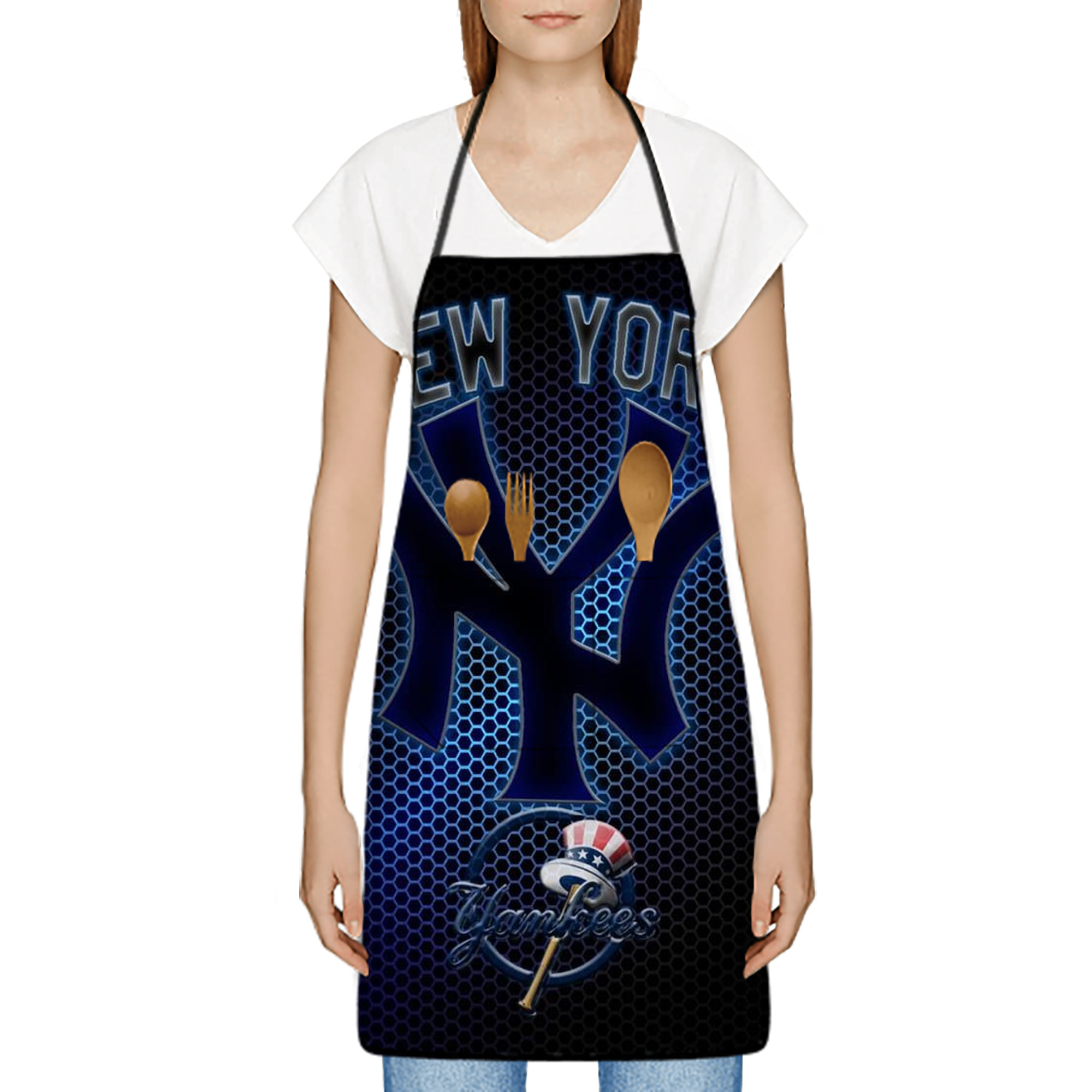 New York Yankees 334 Stain-Resistant Polyester Apron With Pocket – Full Print, Waterproof, Anti-Wrinkle, Anti-Pilling – Ideal For Kitchen, BBQ, Restaurant, Salon & More