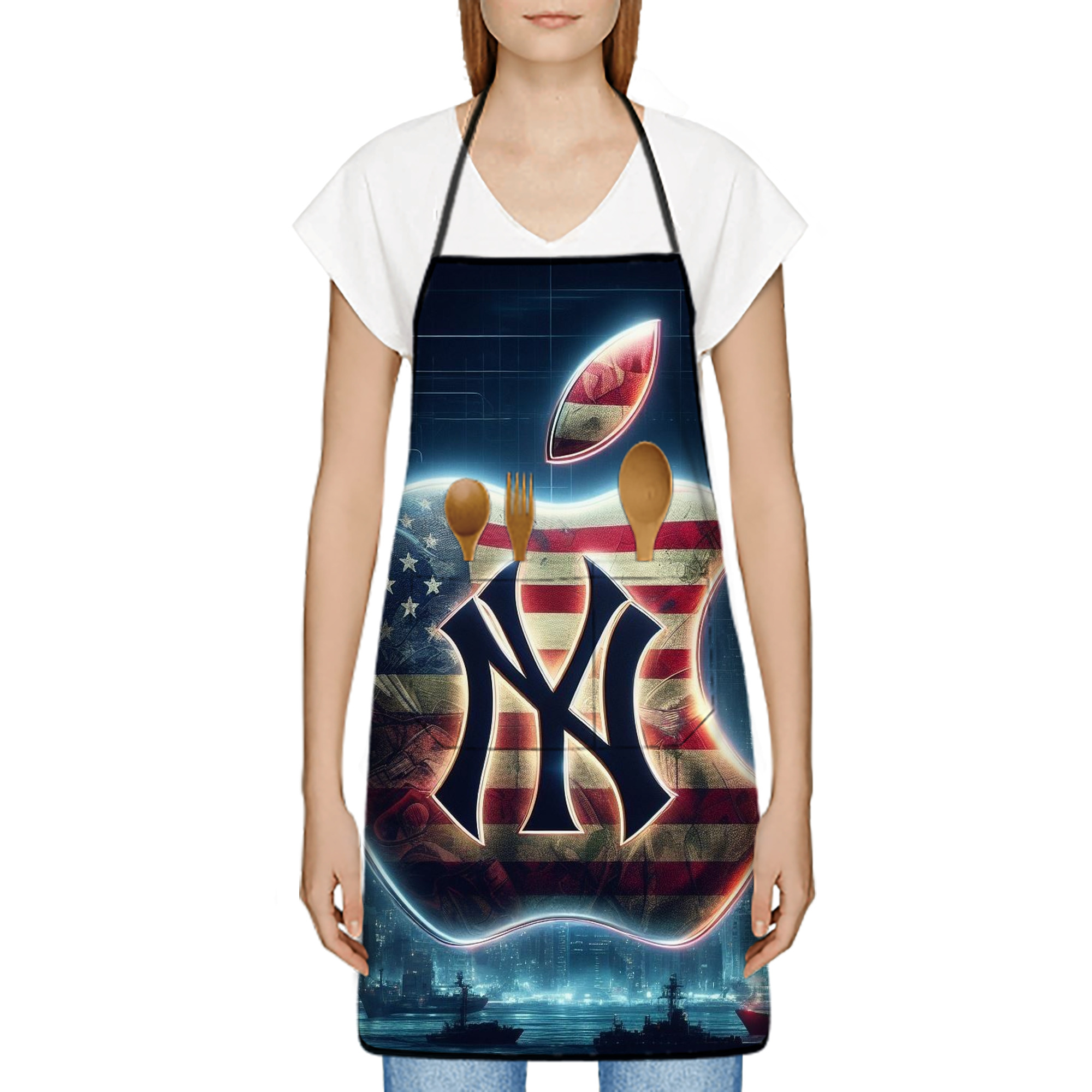 New York Yankees 347 Stain-Resistant Polyester Apron With Pocket – Full Print, Waterproof, Anti-Wrinkle, Anti-Pilling – Ideal For Kitchen, BBQ, Restaurant, Salon & More