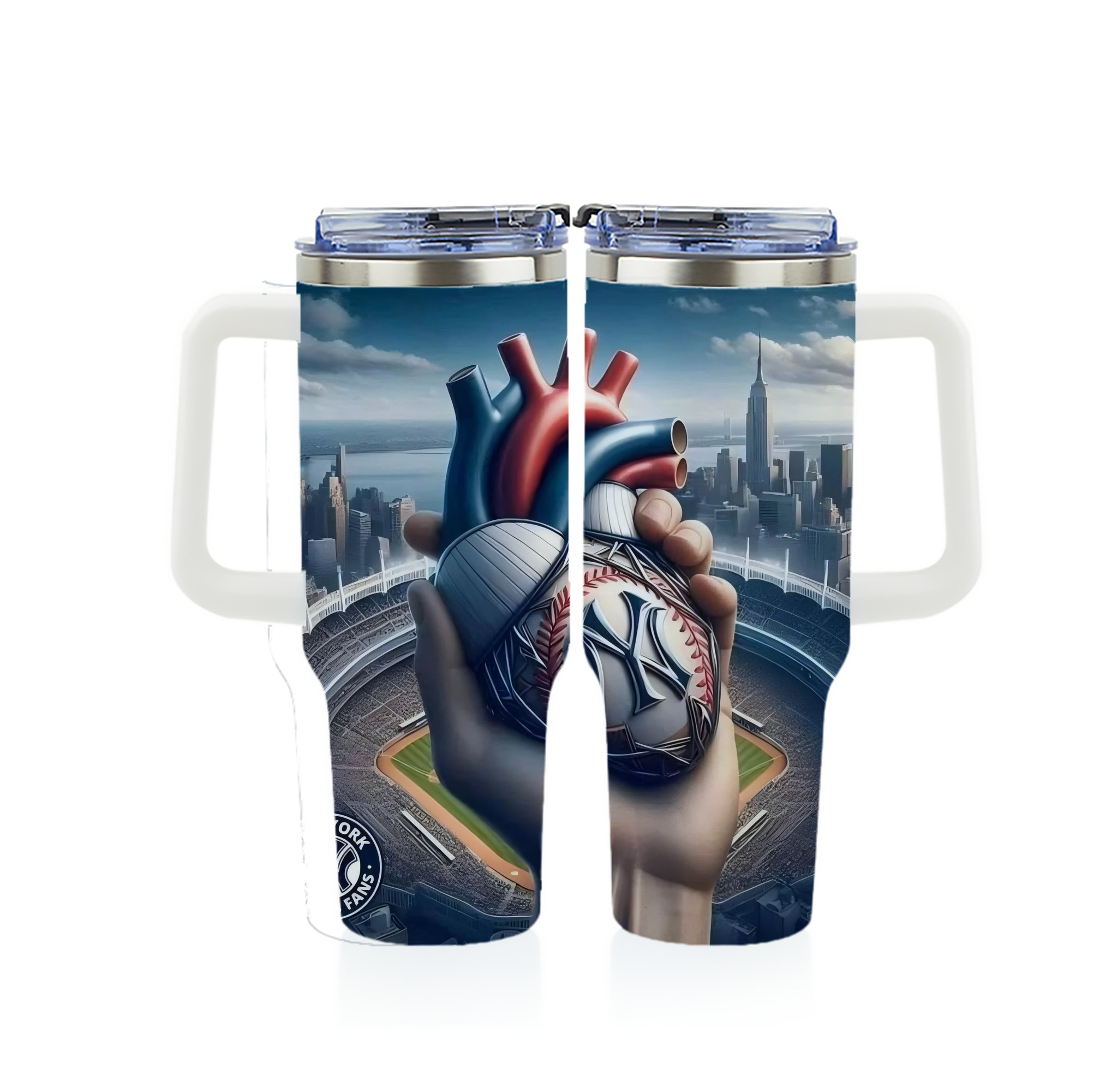 New York Yankees Heart 40oz Full Wrap Car Tumbler – Durable Stainless Steel Travel Mug With Vibrant UV Print – Double Wall Insulated, Fits Most Car Cup Holders