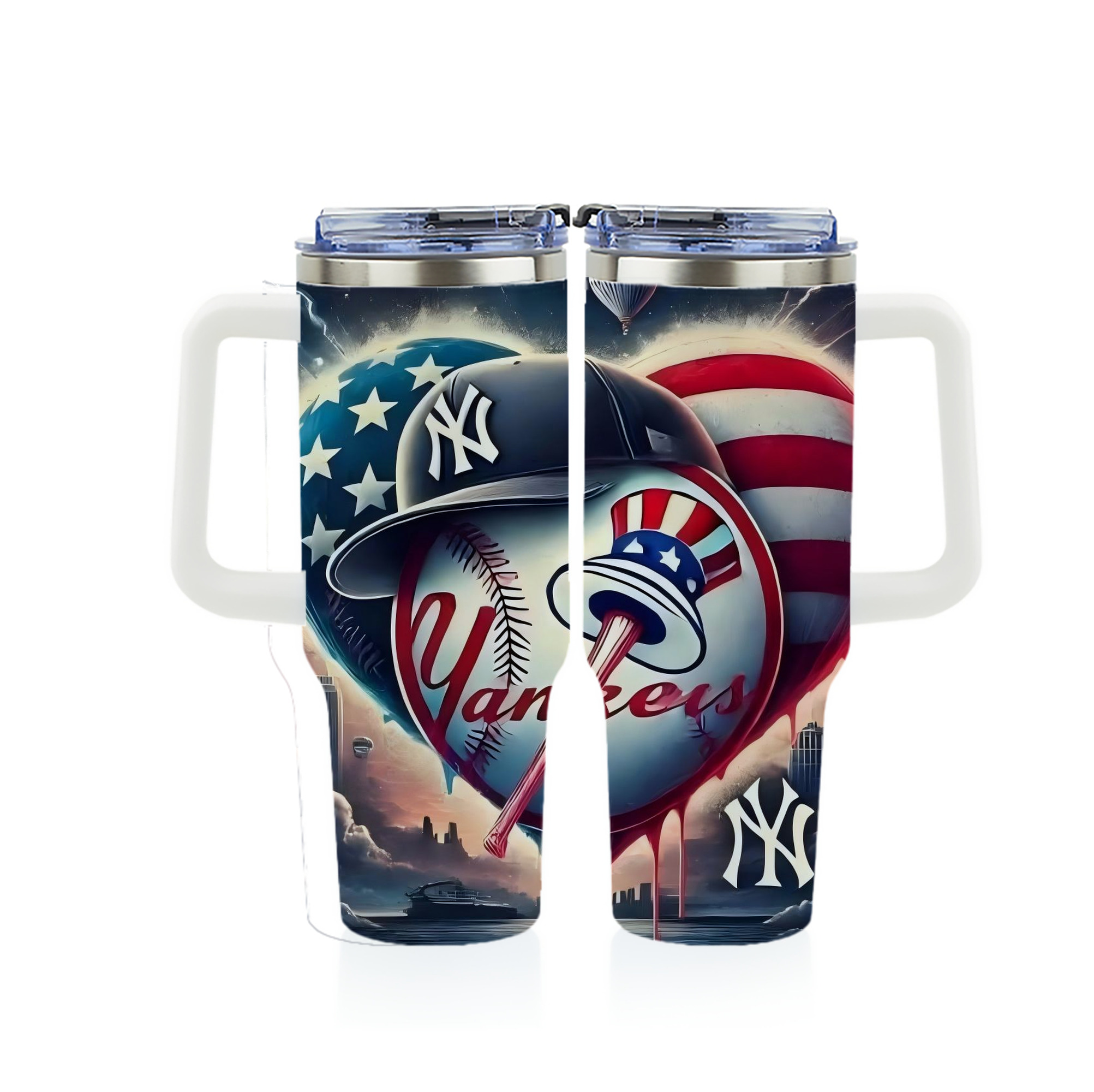 New York Yankees Heart 40oz Full Wrap Car Tumbler – Durable Stainless Steel Travel Mug With Vibrant UV Print – Double Wall Insulated, Fits Most Car Cup Holders