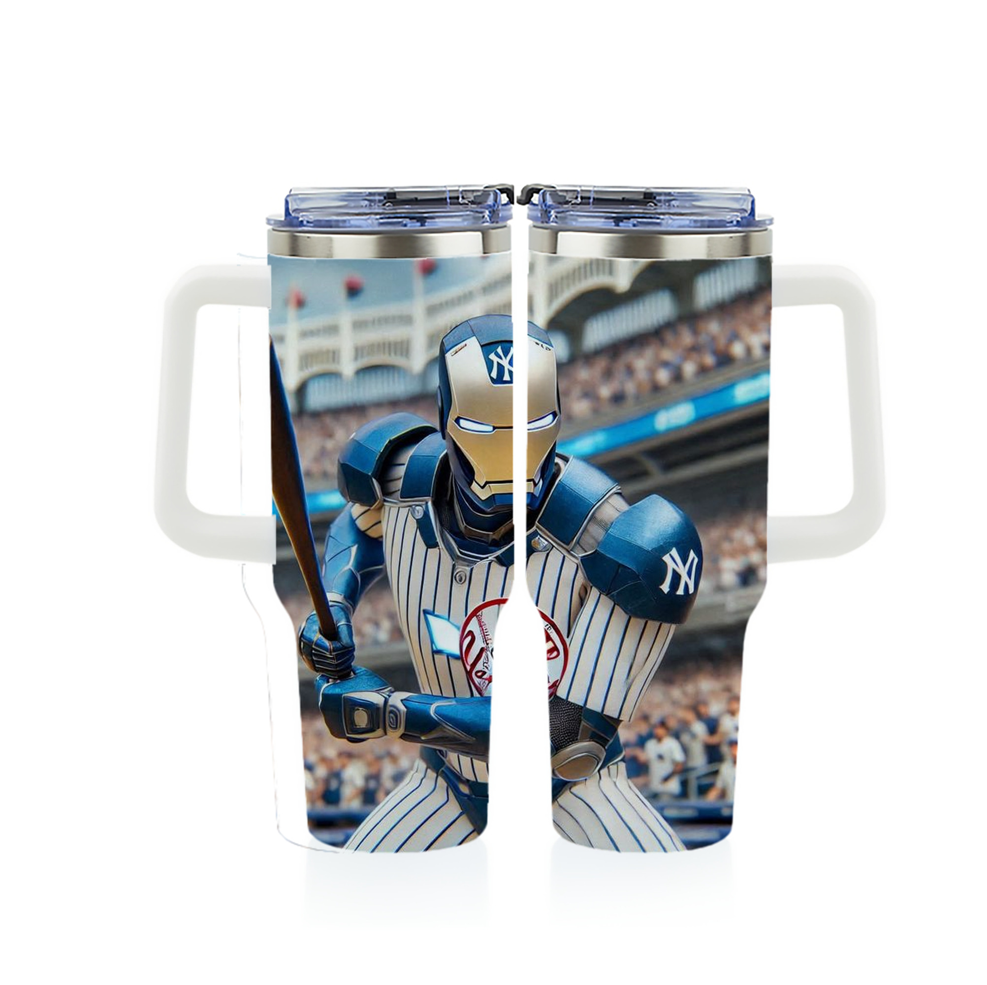 New York Yankees Iron Man 40oz Full Wrap Car Tumbler – Durable Stainless Steel Travel Mug With Vibrant UV Print – Double Wall Insulated, Fits Most Car Cup Holders