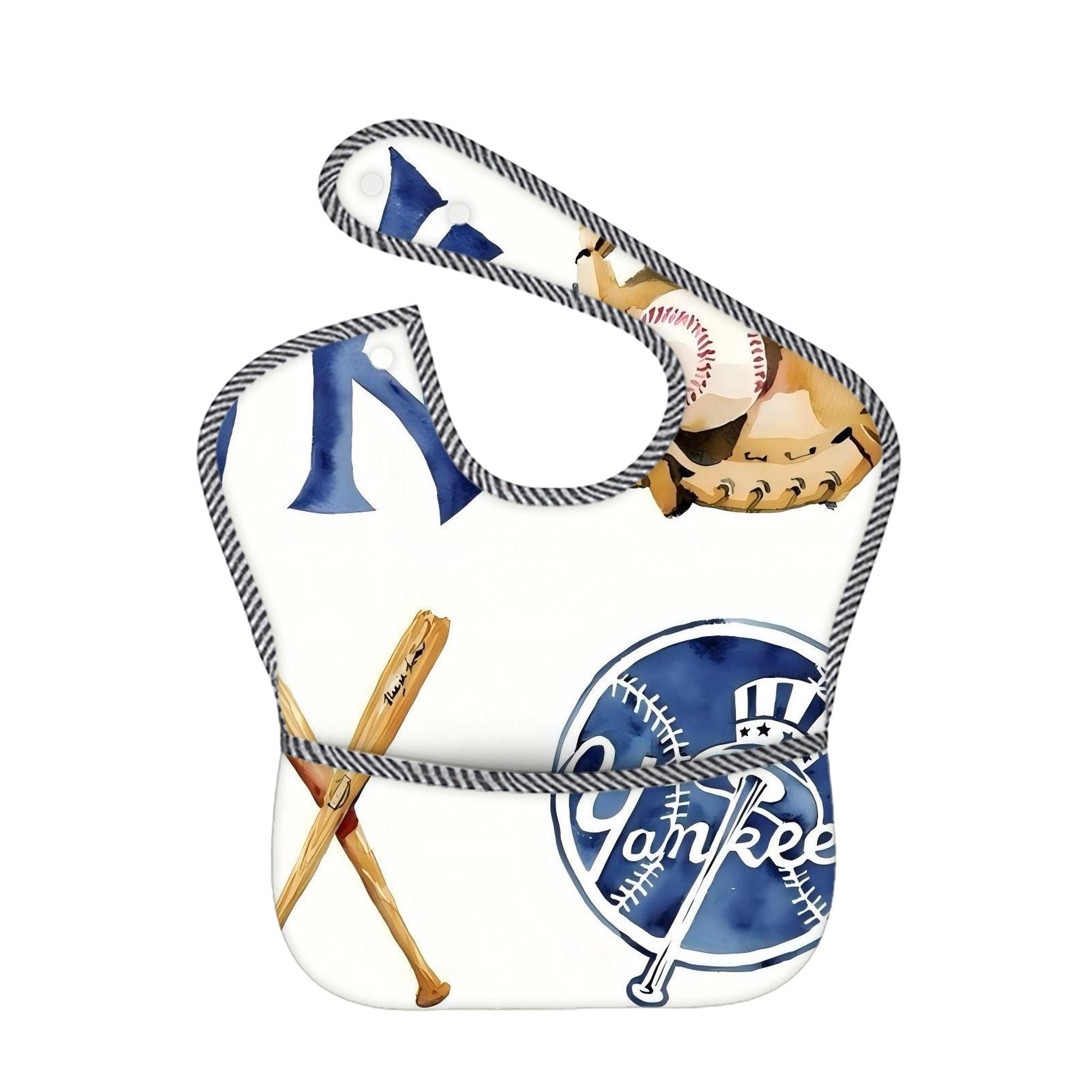 New York Yankees 119 Adjustable Waterproof Toddler Bib – Full-Print Durable Polyester – Foldable Crumb Pocket – Easy Snap Closure – Soft