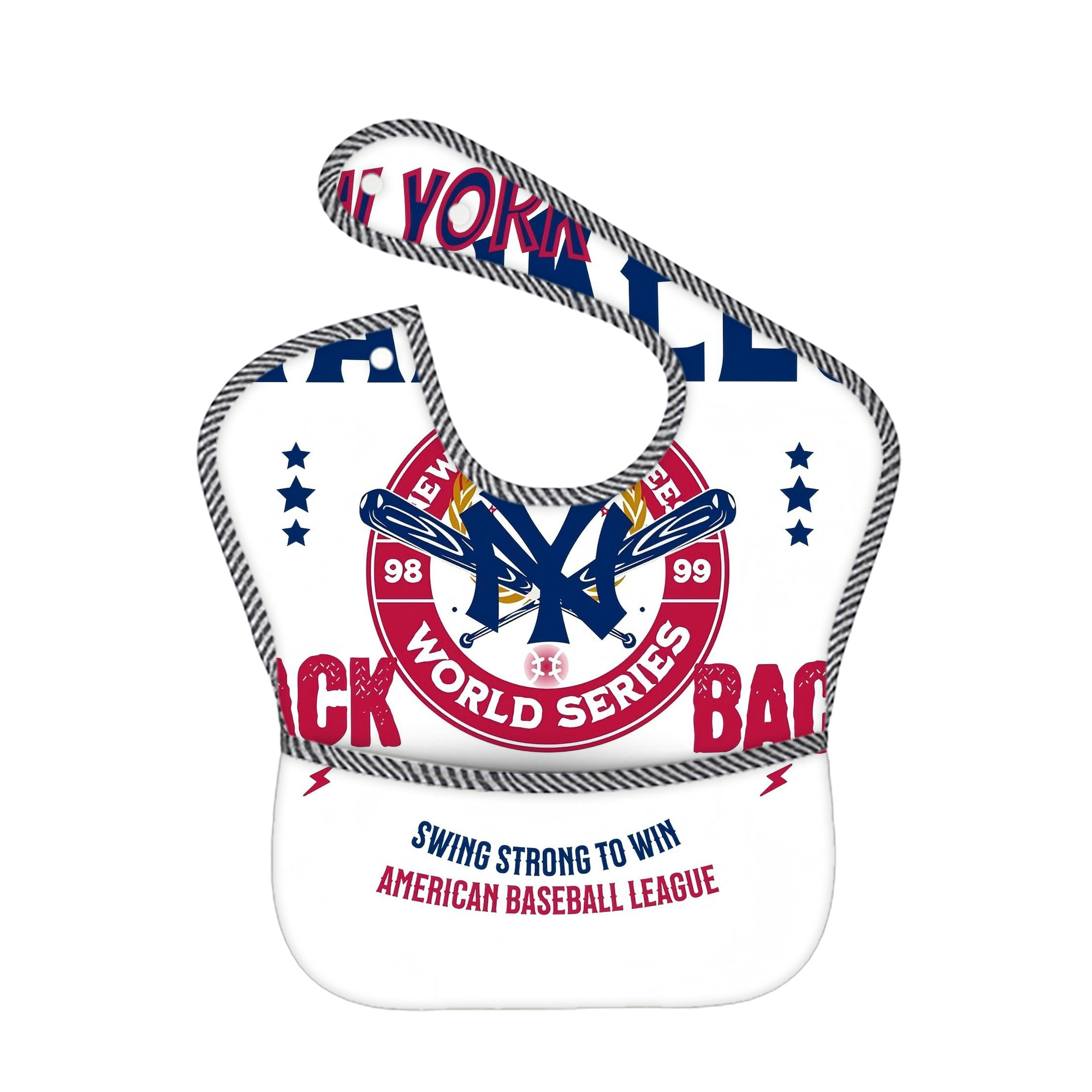New York Yankees 179 Adjustable Waterproof Toddler Bib – Full-Print Durable Polyester – Foldable Crumb Pocket – Easy Snap Closure – Soft