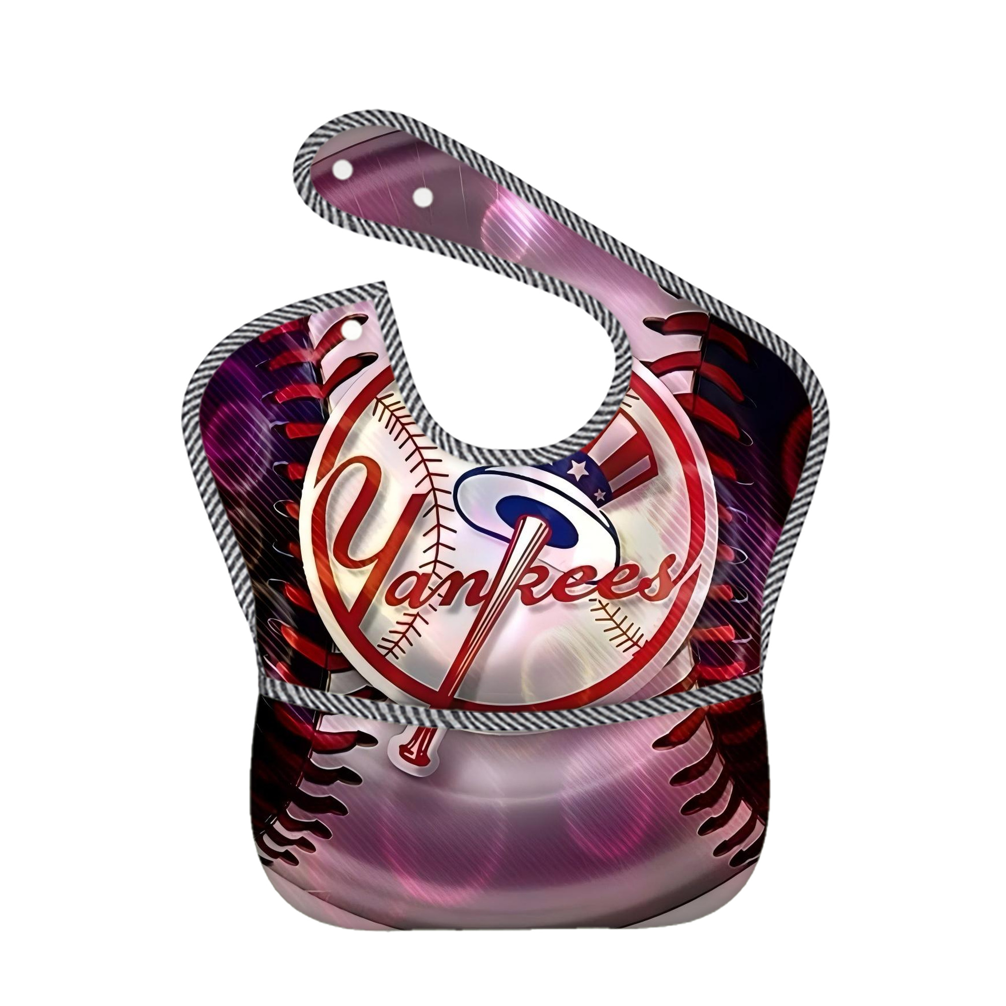 New York Yankees 244 Adjustable Waterproof Toddler Bib – Full-Print Durable Polyester – Foldable Crumb Pocket – Easy Snap Closure – Soft