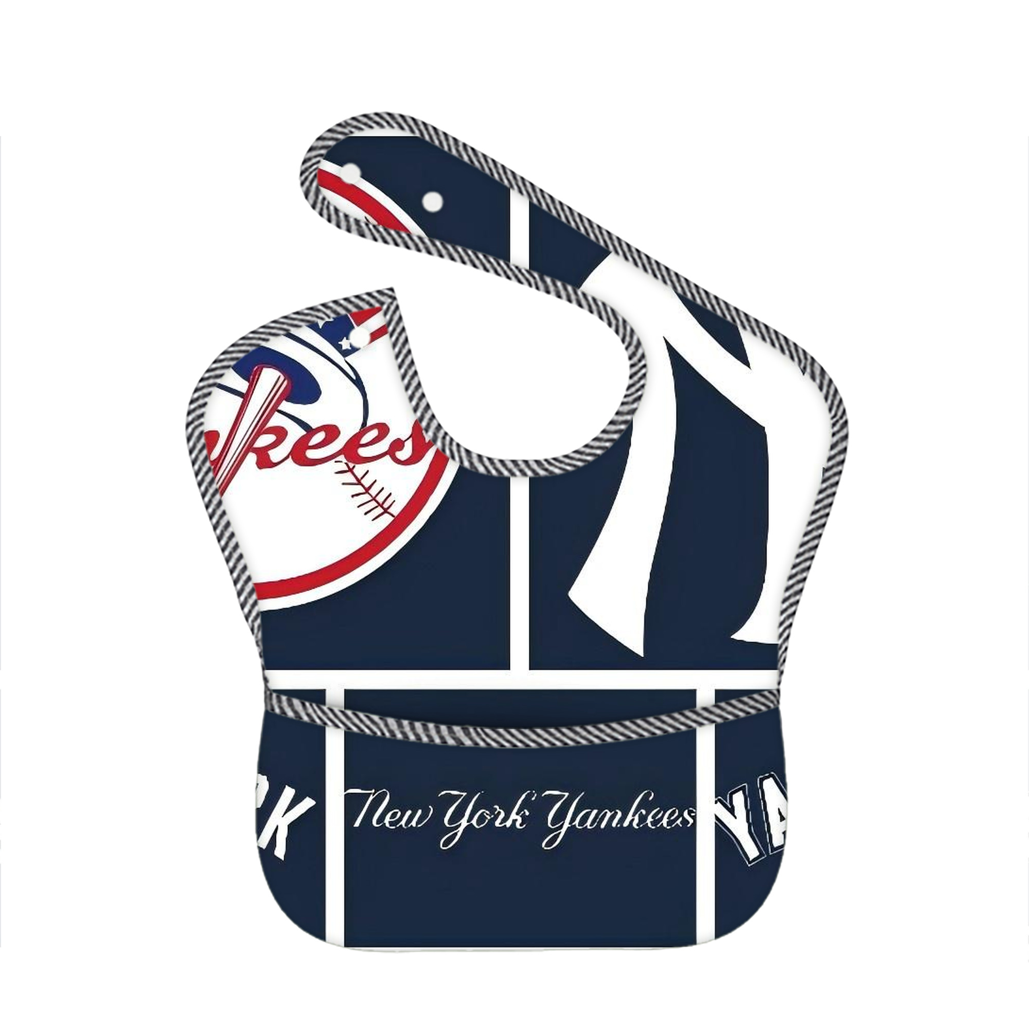 New York Yankees 247 Adjustable Waterproof Toddler Bib – Full-Print Durable Polyester – Foldable Crumb Pocket – Easy Snap Closure – Soft