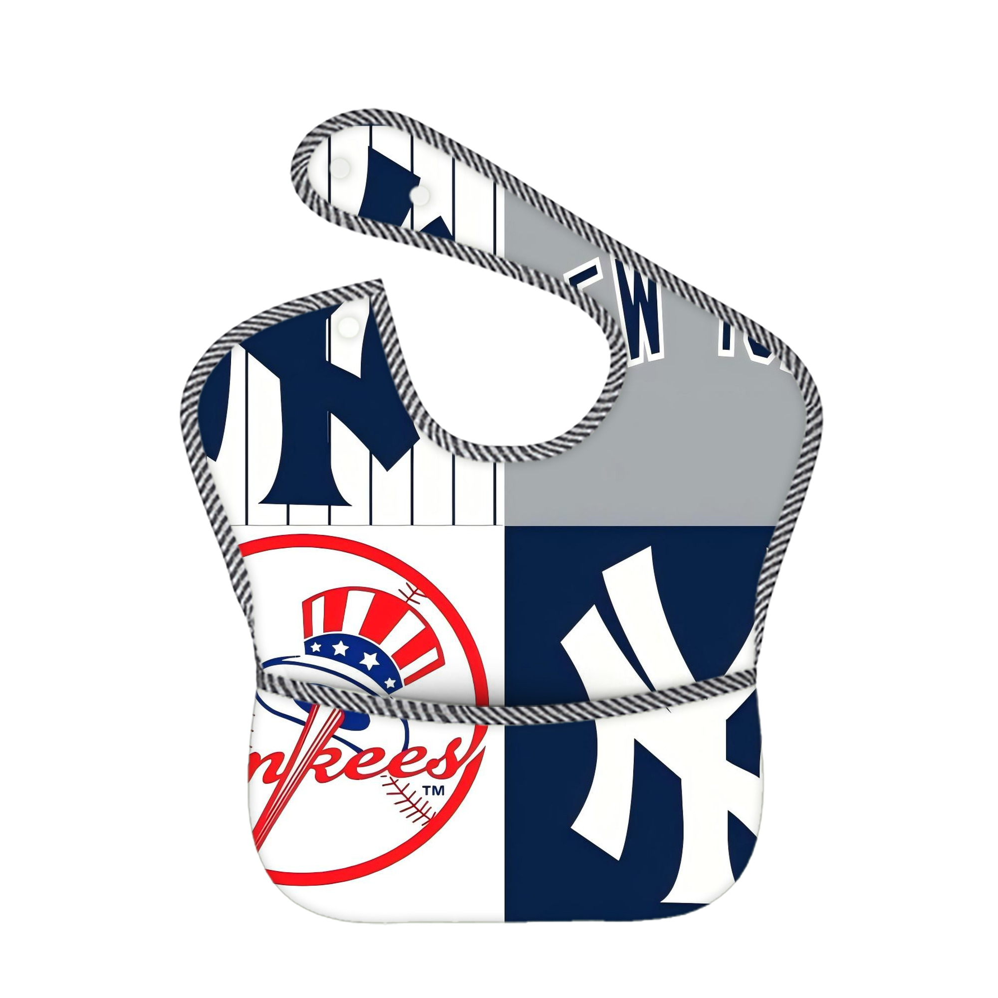 New York Yankees 238 Adjustable Waterproof Toddler Bib – Full-Print Durable Polyester – Foldable Crumb Pocket – Easy Snap Closure – Soft
