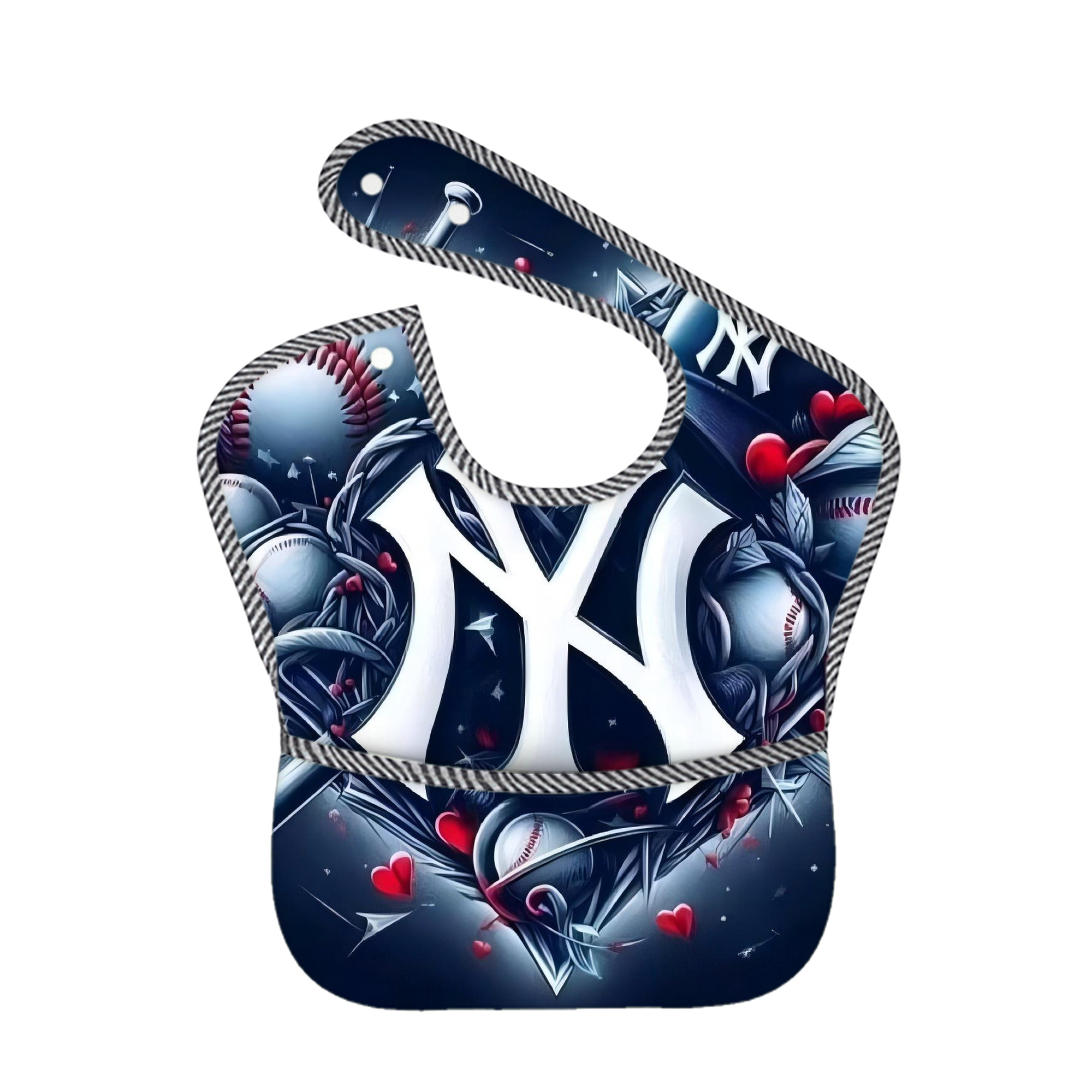 New York Yankees 251 Adjustable Waterproof Toddler Bib – Full-Print Durable Polyester – Foldable Crumb Pocket – Easy Snap Closure – Soft