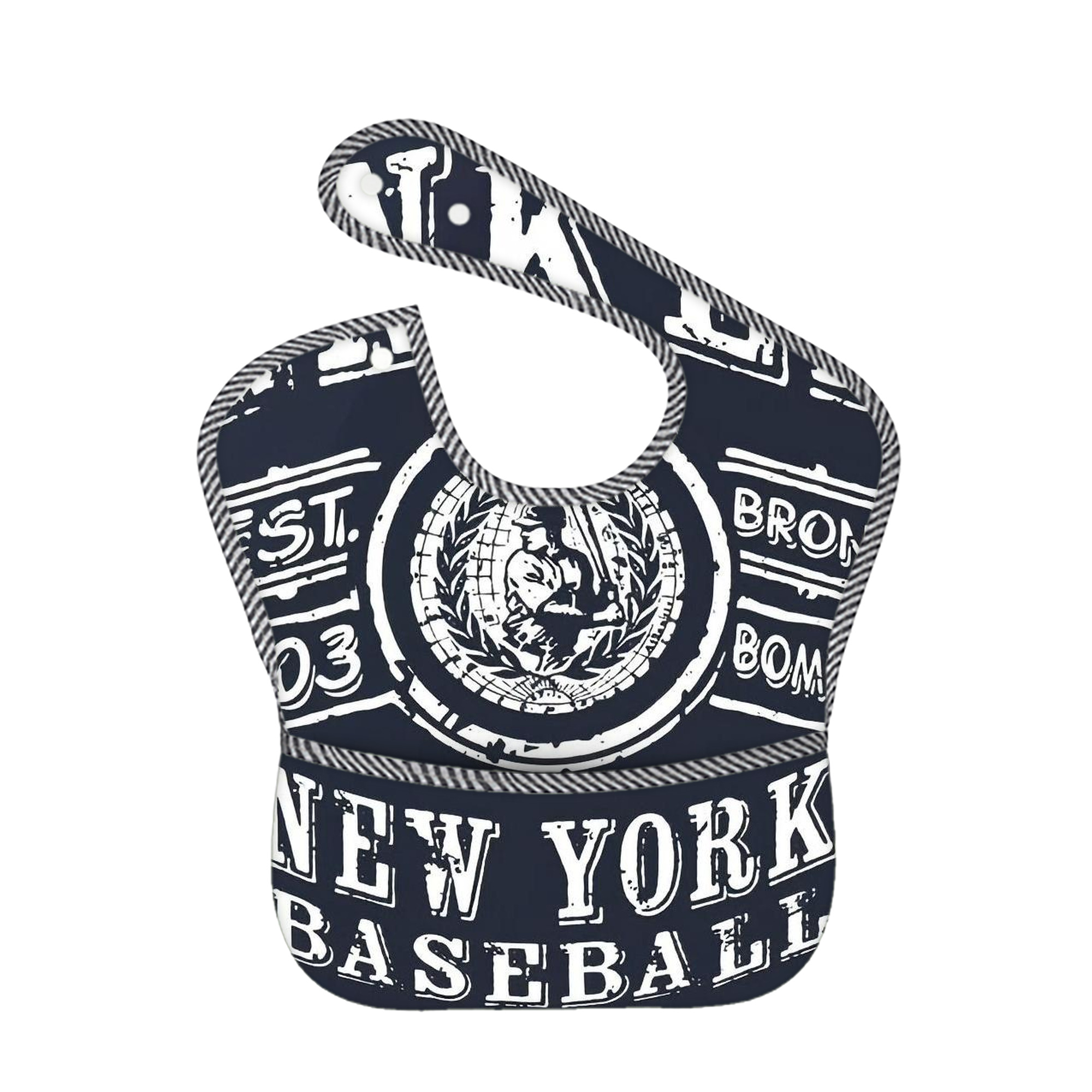 New York Yankees 252 Adjustable Waterproof Toddler Bib – Full-Print Durable Polyester – Foldable Crumb Pocket – Easy Snap Closure – Soft