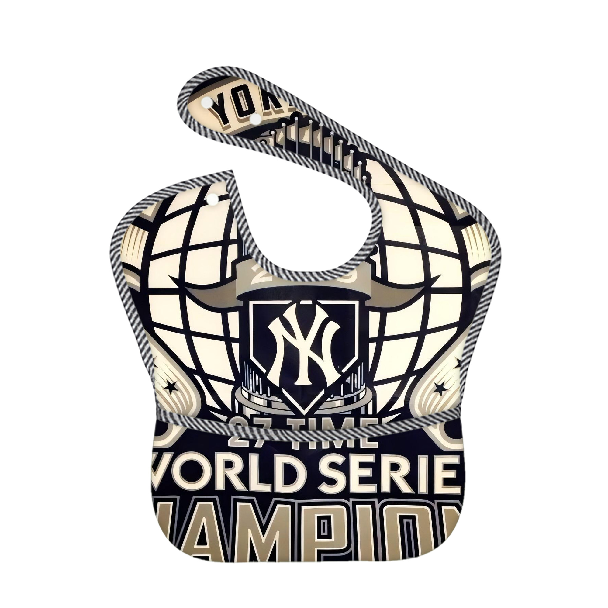 New York Yankees 256 Adjustable Waterproof Toddler Bib – Full-Print Durable Polyester – Foldable Crumb Pocket – Easy Snap Closure – Soft