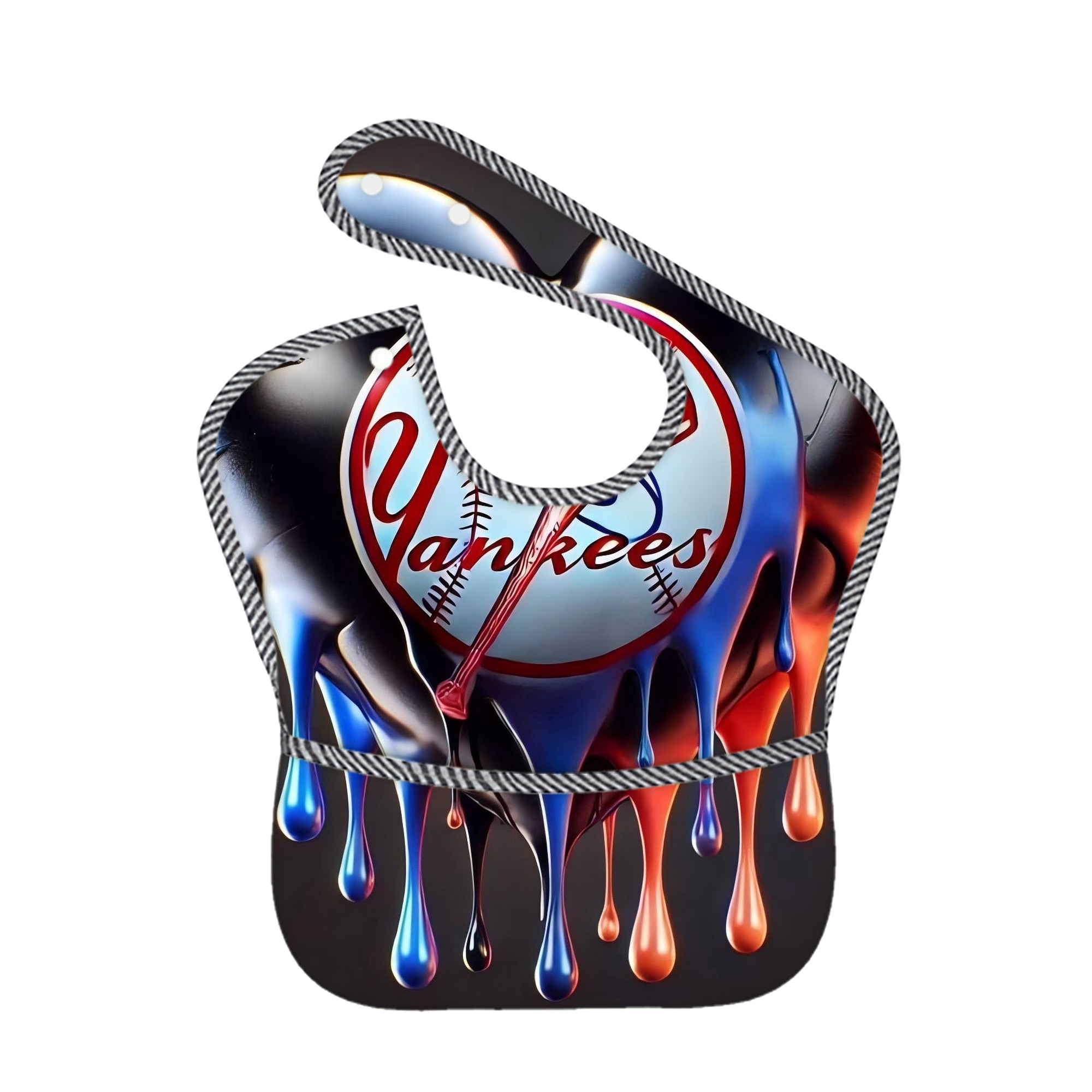 New York Yankees Heart Adjustable Waterproof Toddler Bib – Full-Print Durable Polyester – Foldable Crumb Pocket – Easy Snap Closure – Soft