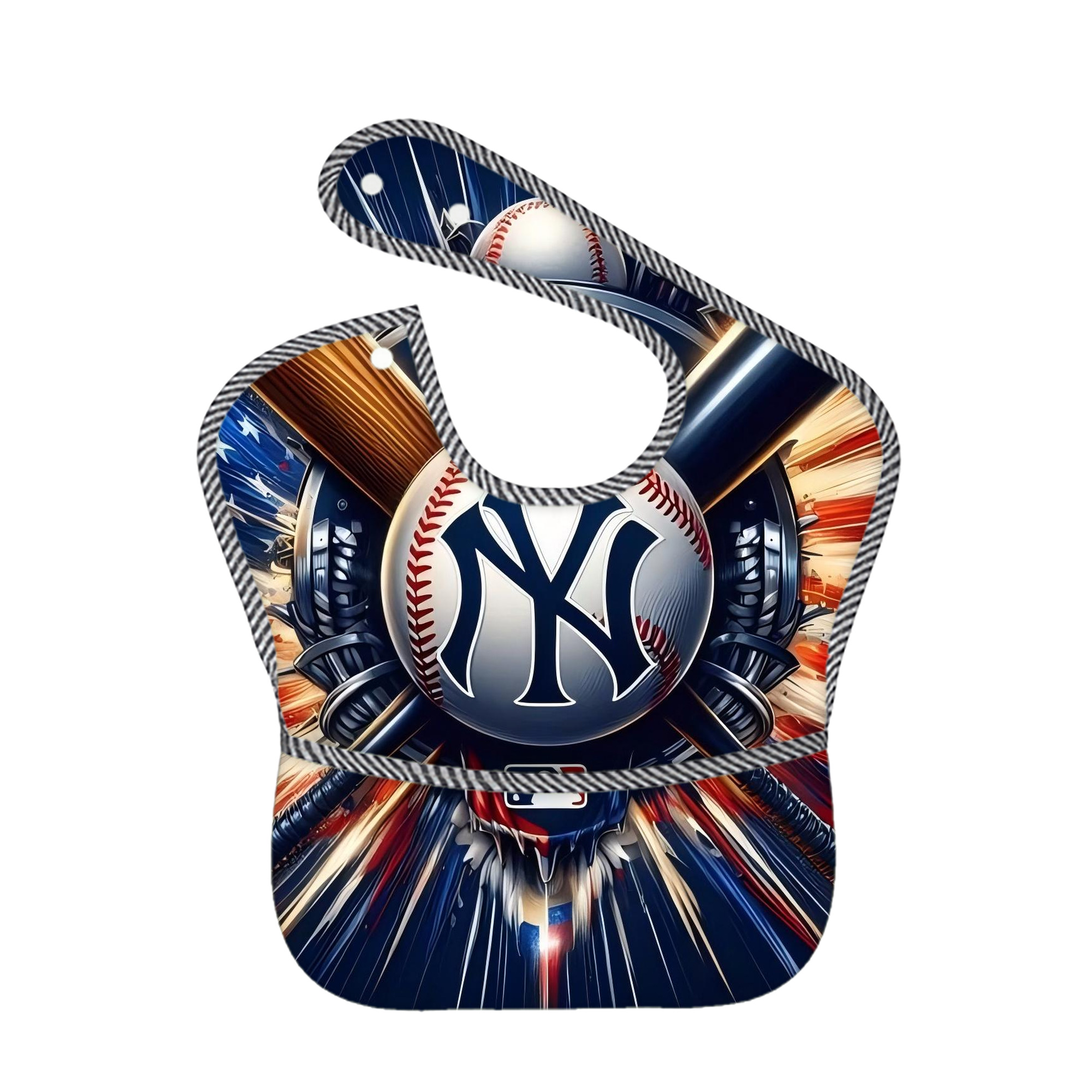 New York Yankees 268 Adjustable Waterproof Toddler Bib – Full-Print Durable Polyester – Foldable Crumb Pocket – Easy Snap Closure – Soft