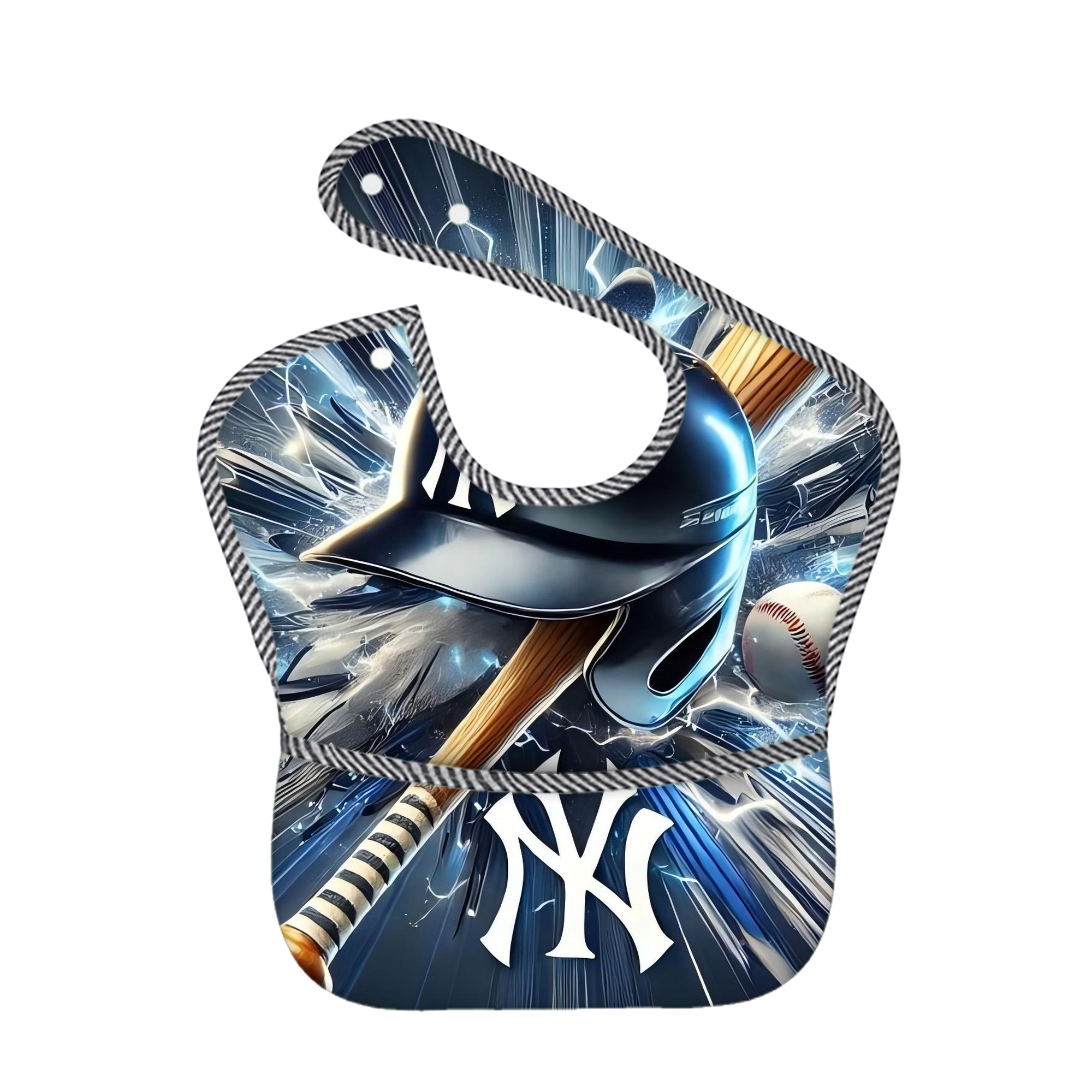 New York Yankees 264 Adjustable Waterproof Toddler Bib – Full-Print Durable Polyester – Foldable Crumb Pocket – Easy Snap Closure – Soft