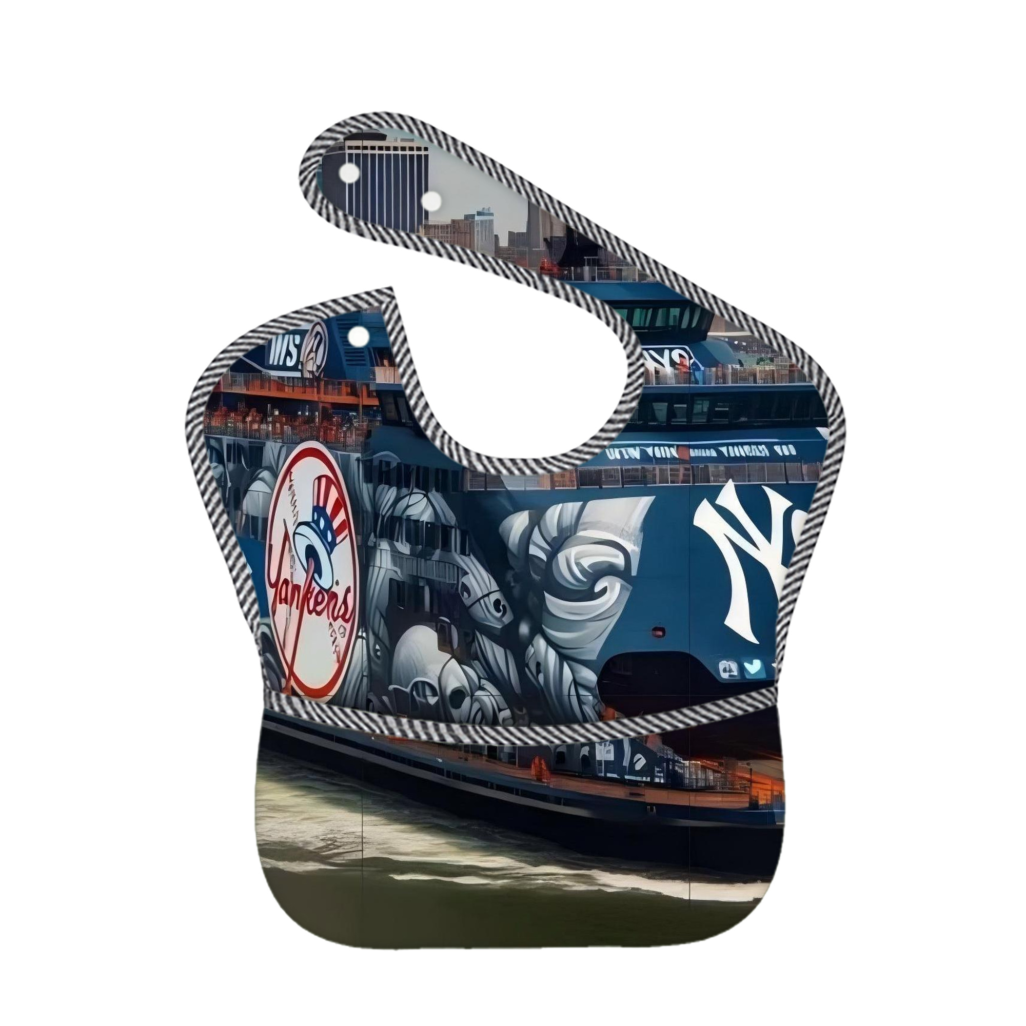 New York Yankees 299 Adjustable Waterproof Toddler Bib – Full-Print Durable Polyester – Foldable Crumb Pocket – Easy Snap Closure – Soft