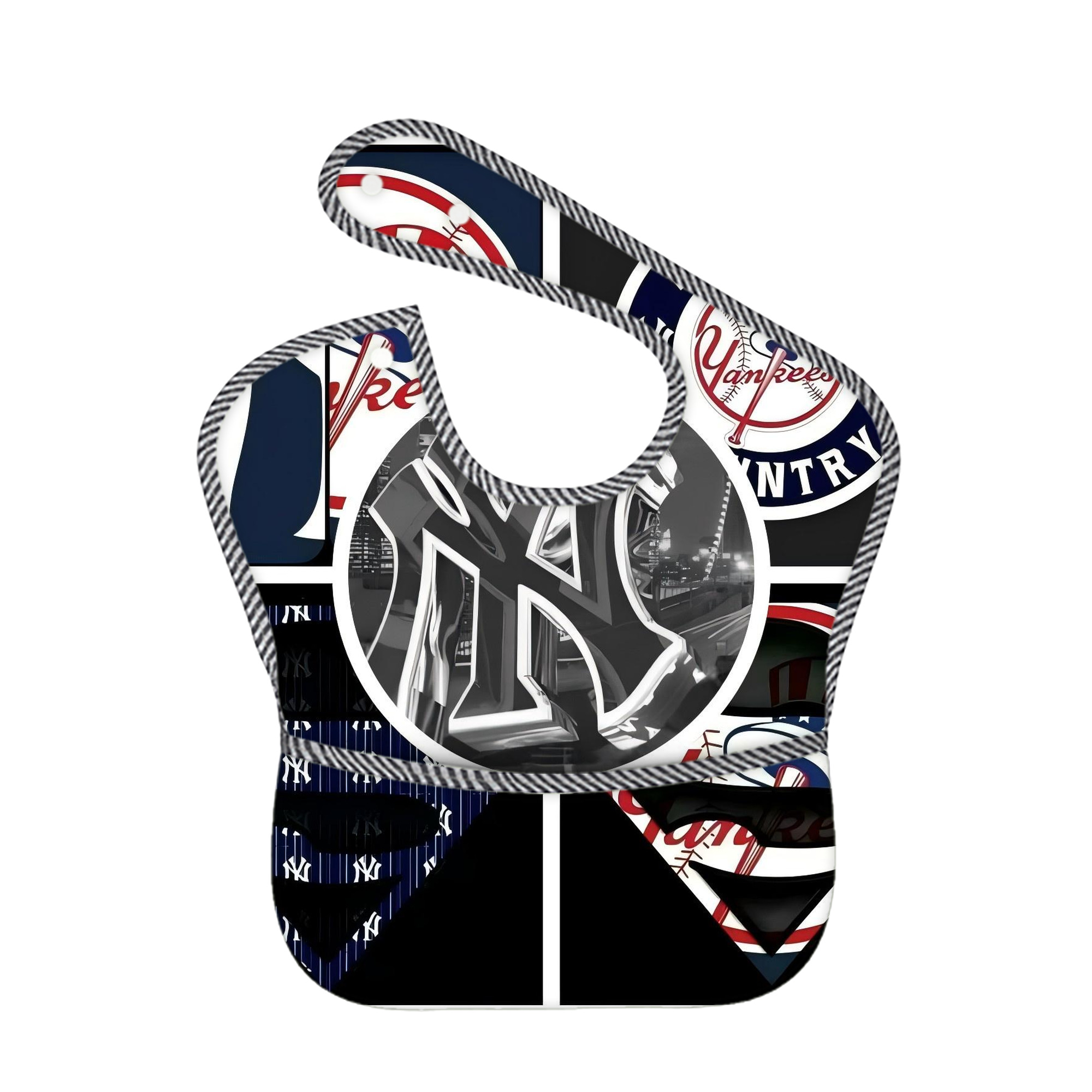 New York Yankees 269 Adjustable Waterproof Toddler Bib – Full-Print Durable Polyester – Foldable Crumb Pocket – Easy Snap Closure – Soft