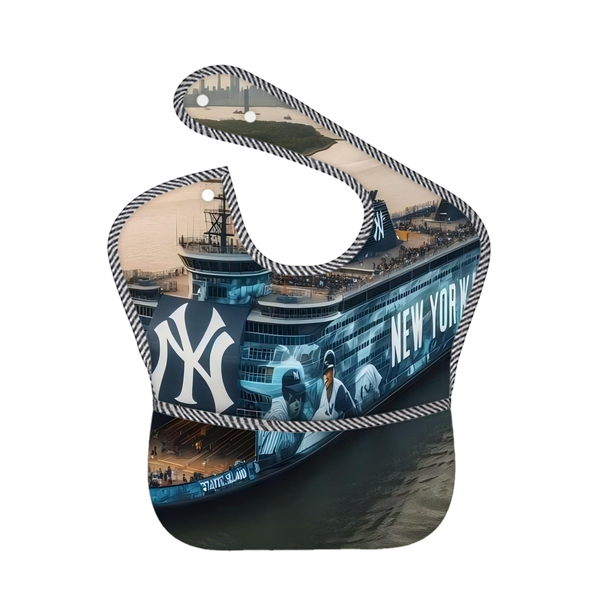 New York Yankees 306 Adjustable Waterproof Toddler Bib – Full-Print Durable Polyester – Foldable Crumb Pocket – Easy Snap Closure – Soft