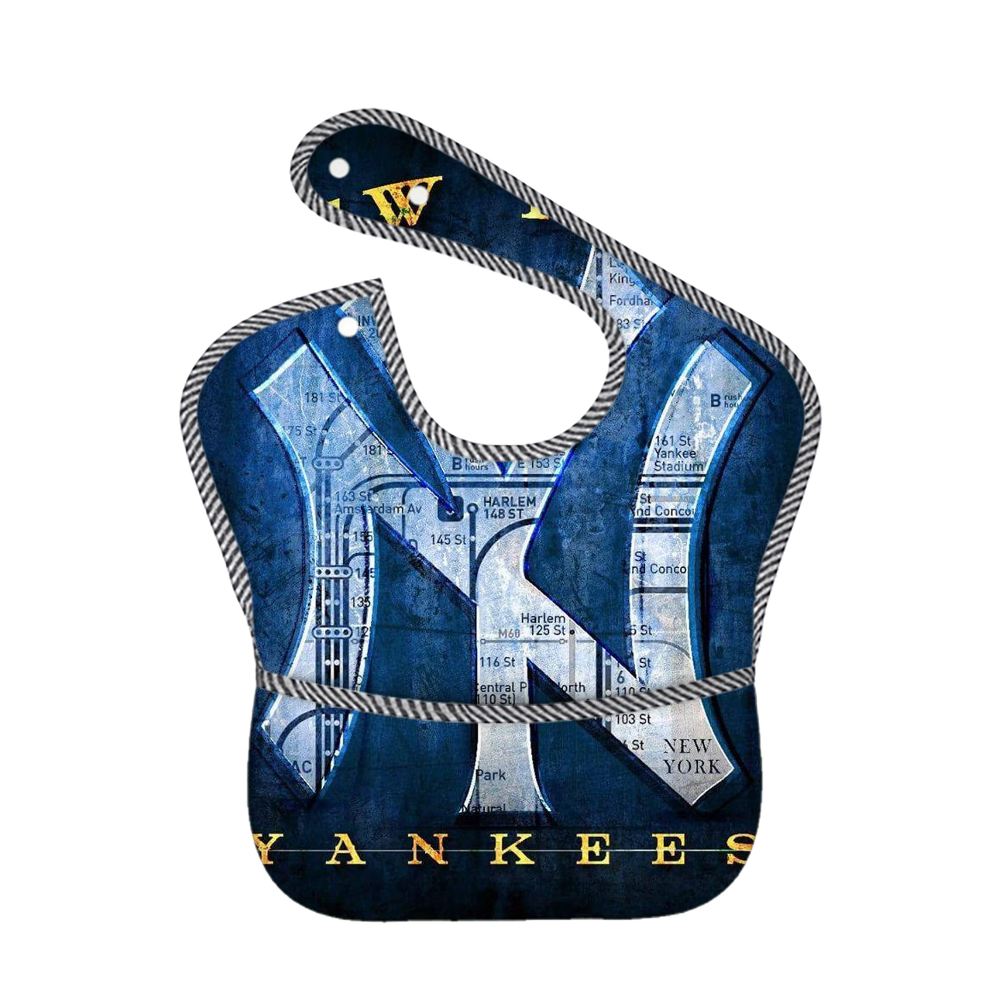 New York Yankees 307 Adjustable Waterproof Toddler Bib – Full-Print Durable Polyester – Foldable Crumb Pocket – Easy Snap Closure – Soft