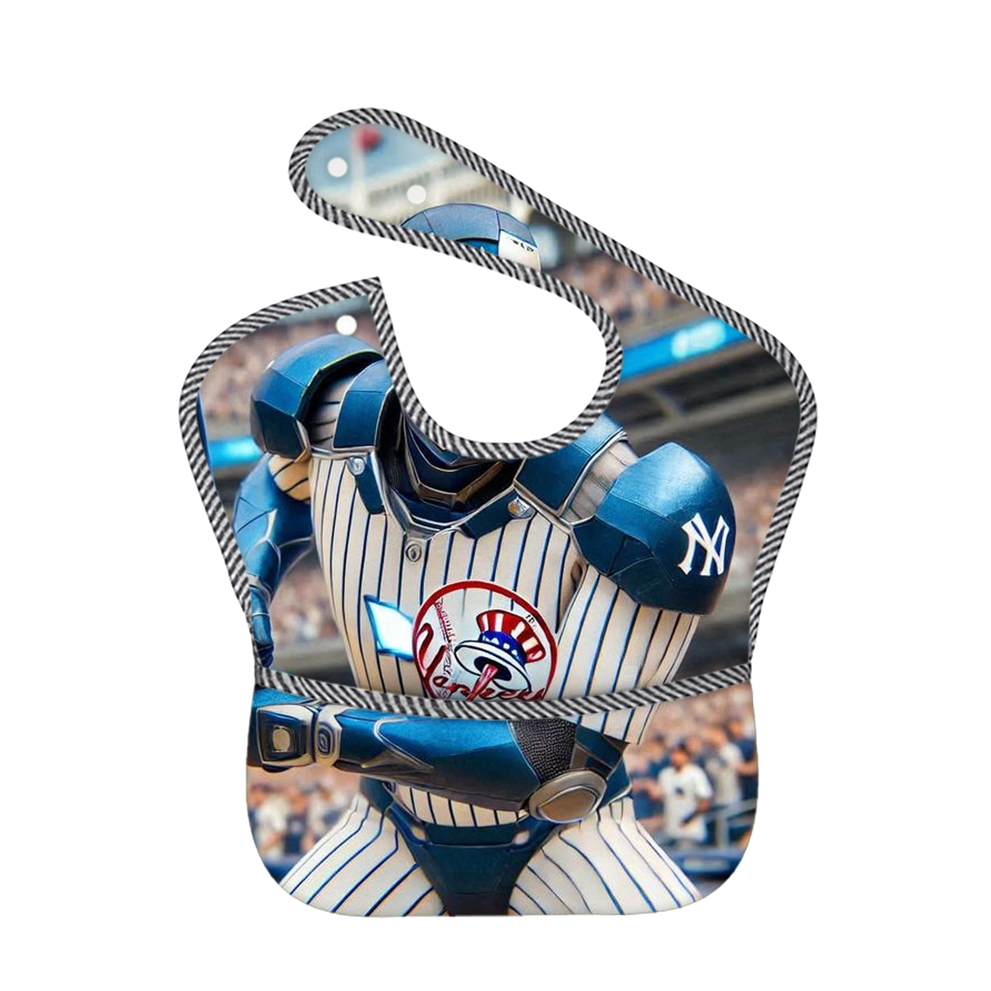 New York Yankees Iron Man Adjustable Waterproof Toddler Bib – Full-Print Durable Polyester – Foldable Crumb Pocket – Easy Snap Closure – Soft