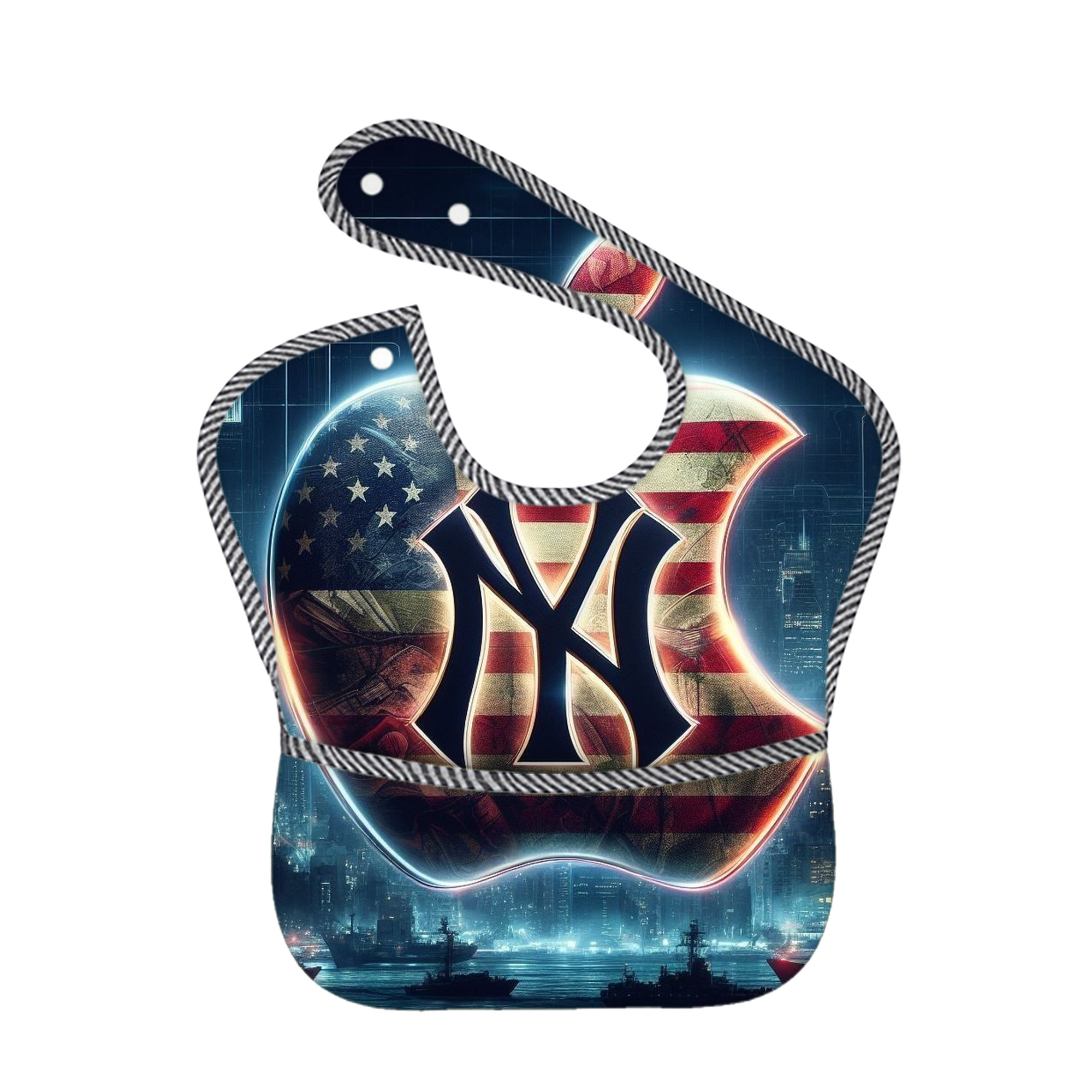 New York Yankees 347 Adjustable Waterproof Toddler Bib – Full-Print Durable Polyester – Foldable Crumb Pocket – Easy Snap Closure – Soft