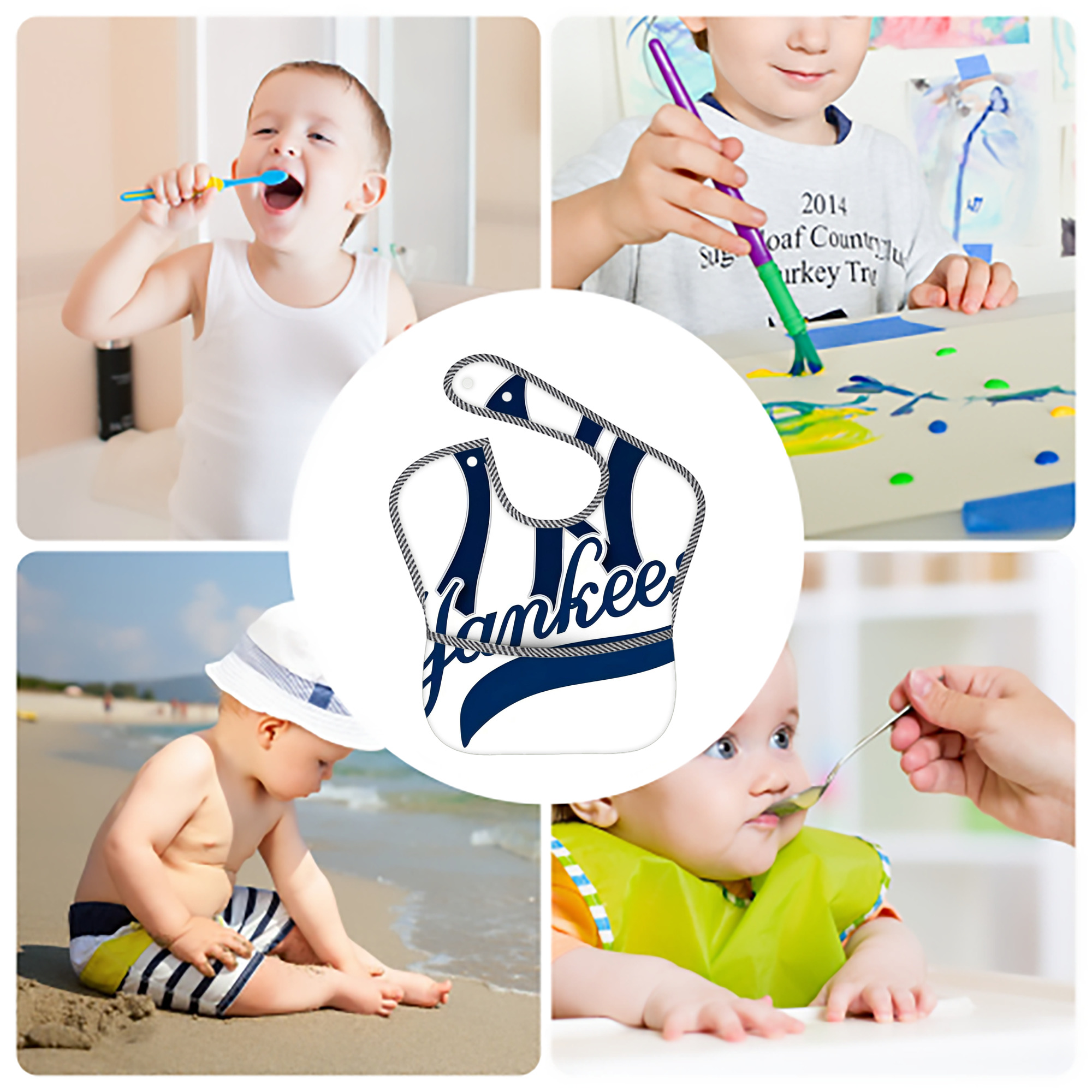 New York Yankees 116 Adjustable Waterproof Toddler Bib – Full-Print Durable Polyester – Foldable Crumb Pocket – Easy Snap Closure – Soft