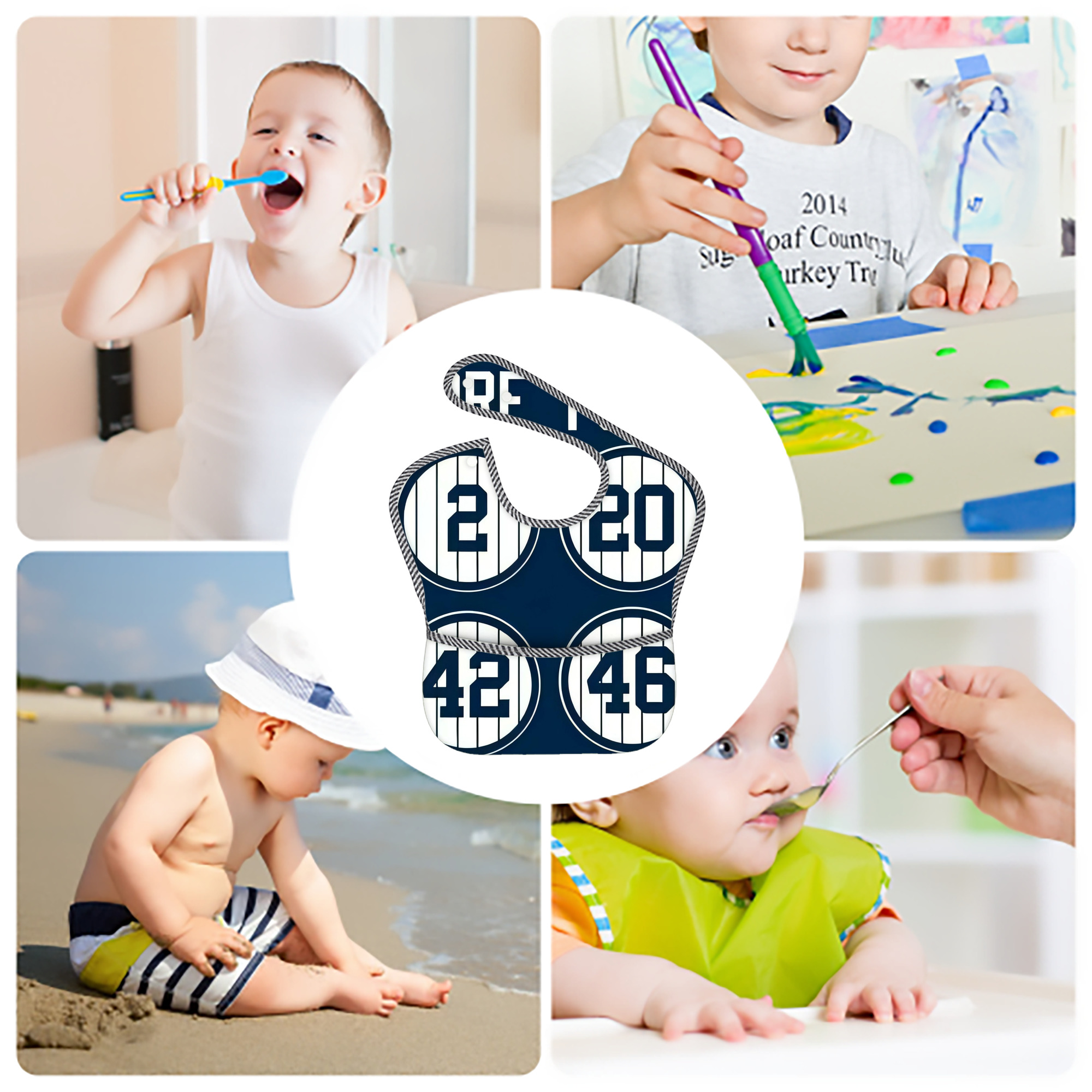 New York Yankees 223 Adjustable Waterproof Toddler Bib – Full-Print Durable Polyester – Foldable Crumb Pocket – Easy Snap Closure – Soft