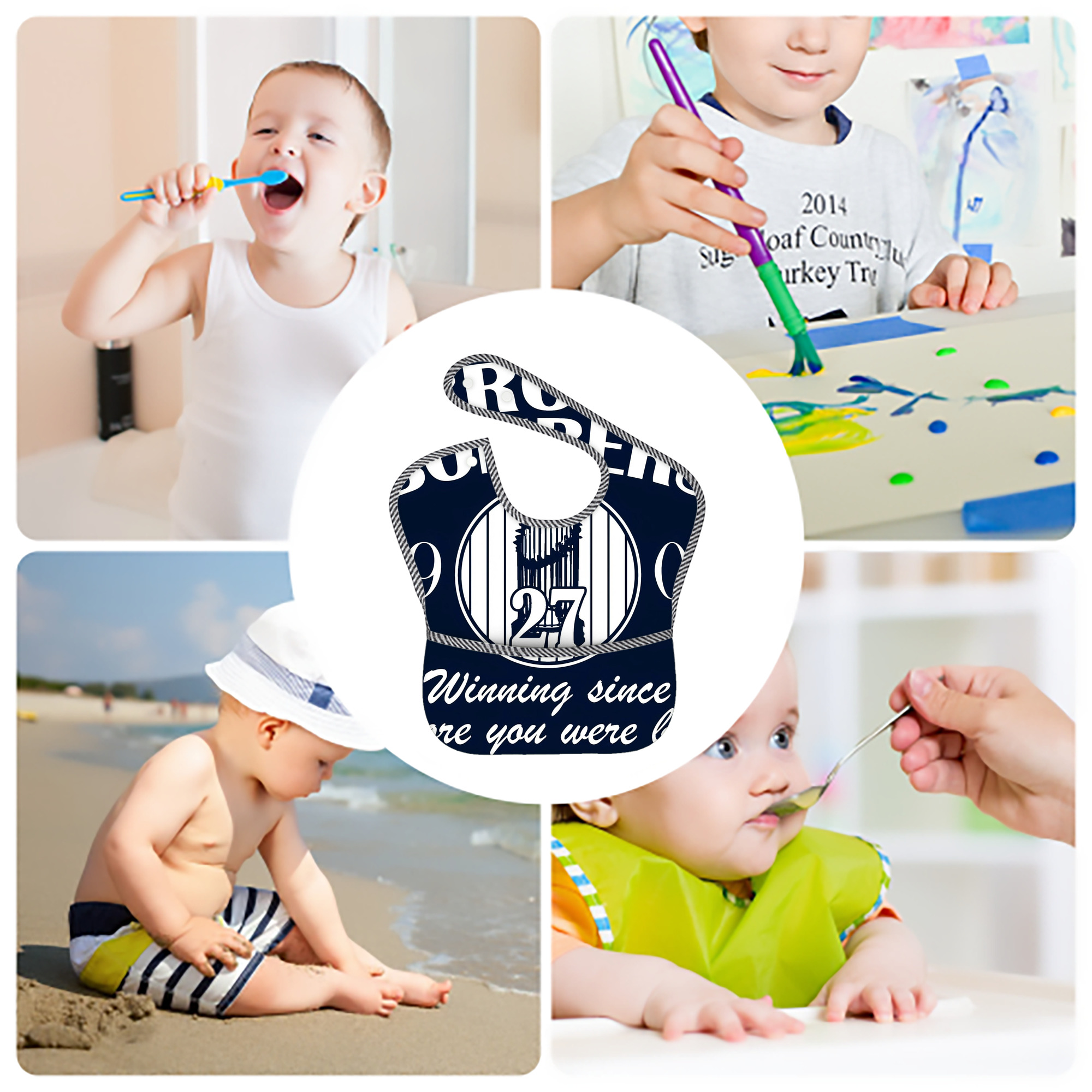 New York Yankees 240 Adjustable Waterproof Toddler Bib – Full-Print Durable Polyester – Foldable Crumb Pocket – Easy Snap Closure – Soft