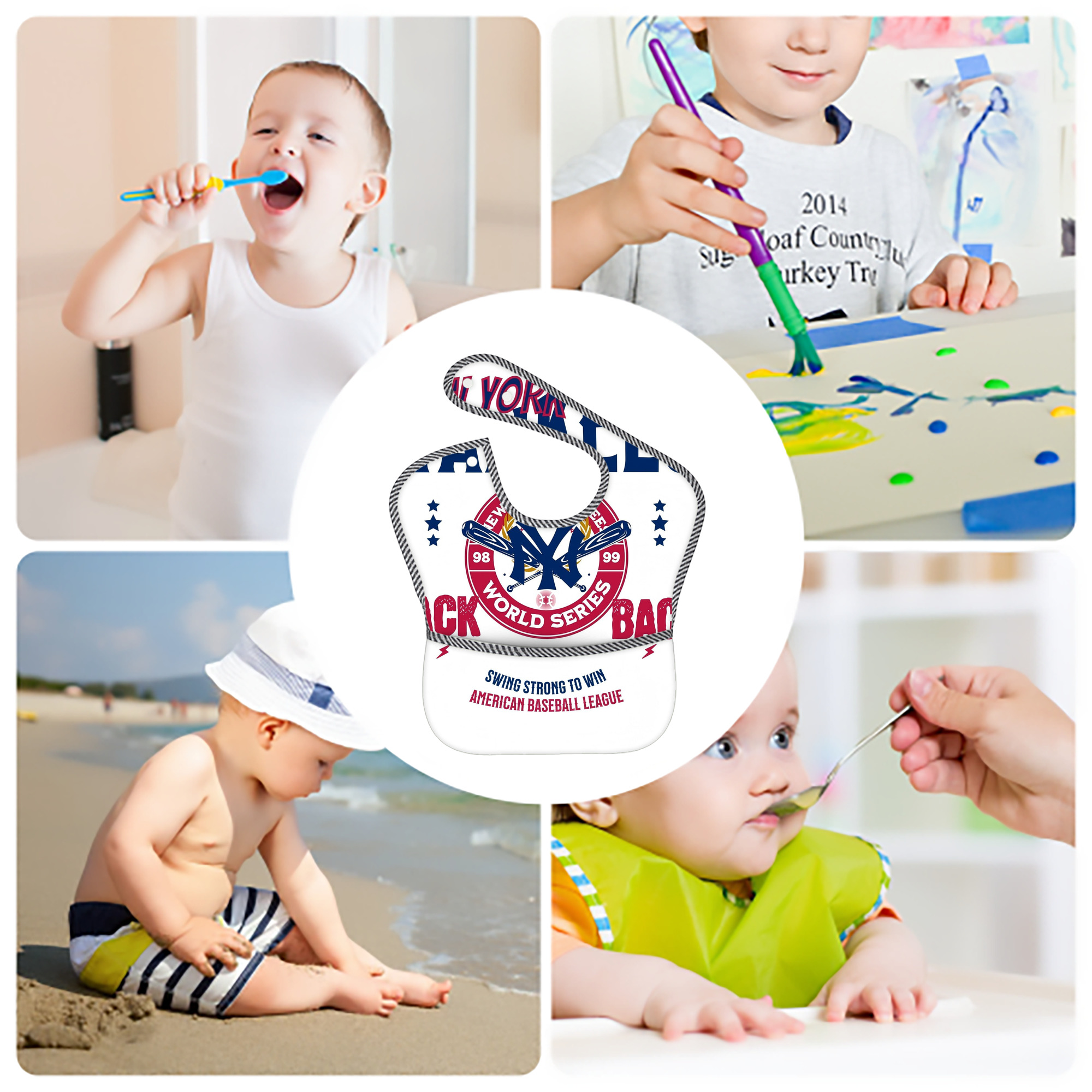 New York Yankees 179 Adjustable Waterproof Toddler Bib – Full-Print Durable Polyester – Foldable Crumb Pocket – Easy Snap Closure – Soft