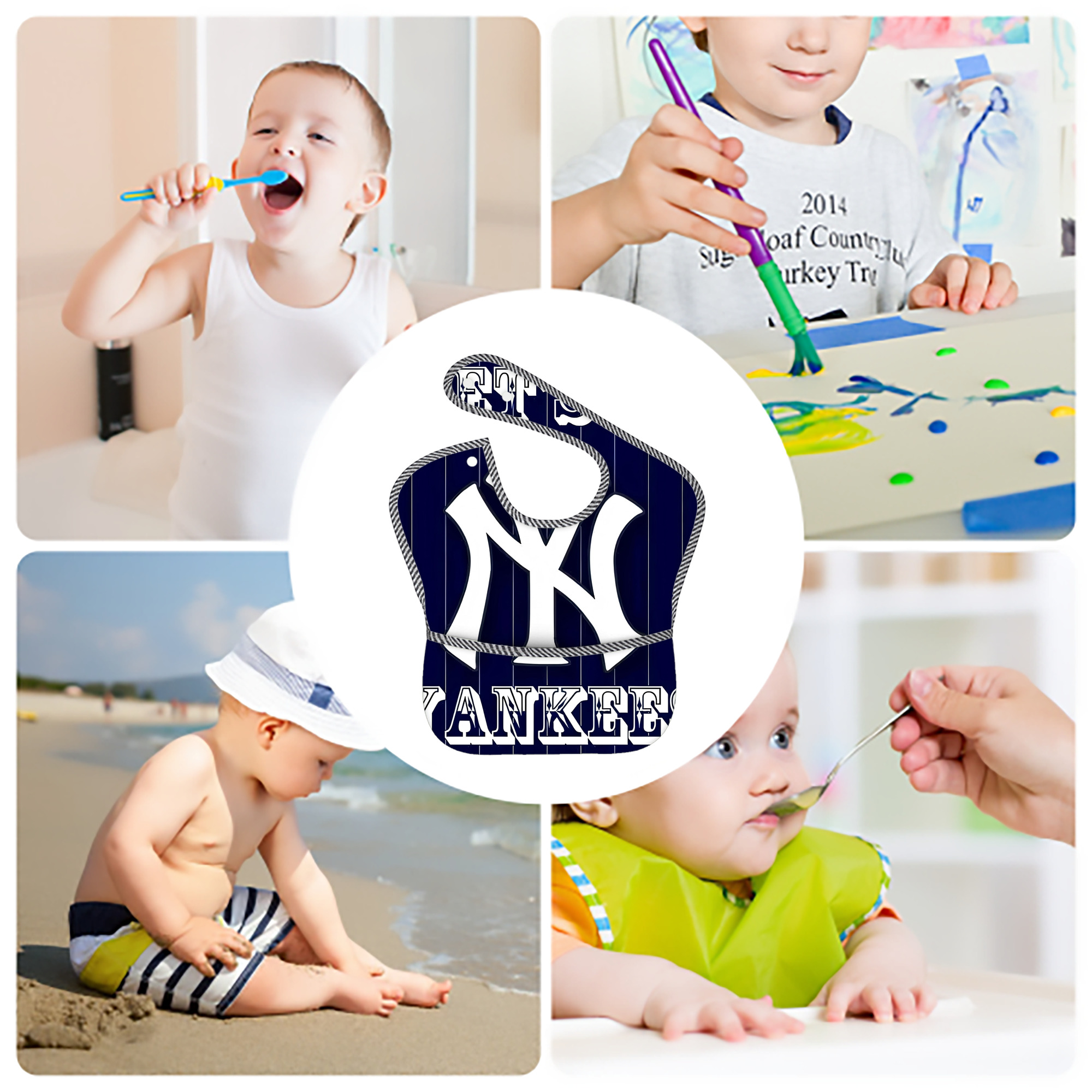 New York Yankees 237 Adjustable Waterproof Toddler Bib – Full-Print Durable Polyester – Foldable Crumb Pocket – Easy Snap Closure – Soft