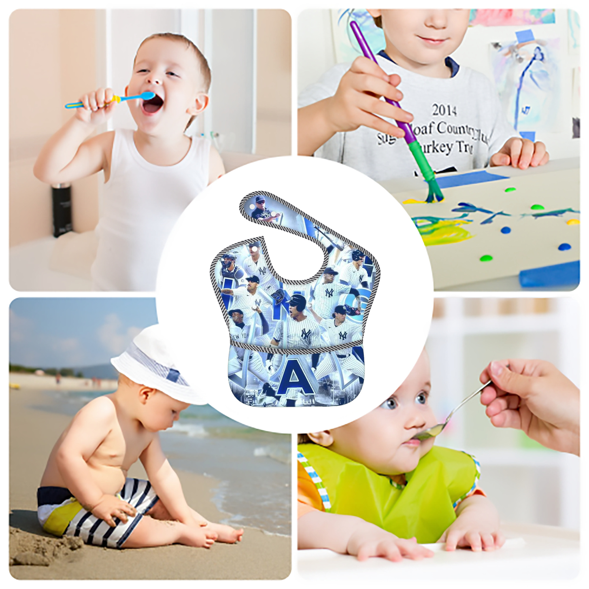 New York Yankees 236 Adjustable Waterproof Toddler Bib – Full-Print Durable Polyester – Foldable Crumb Pocket – Easy Snap Closure – Soft