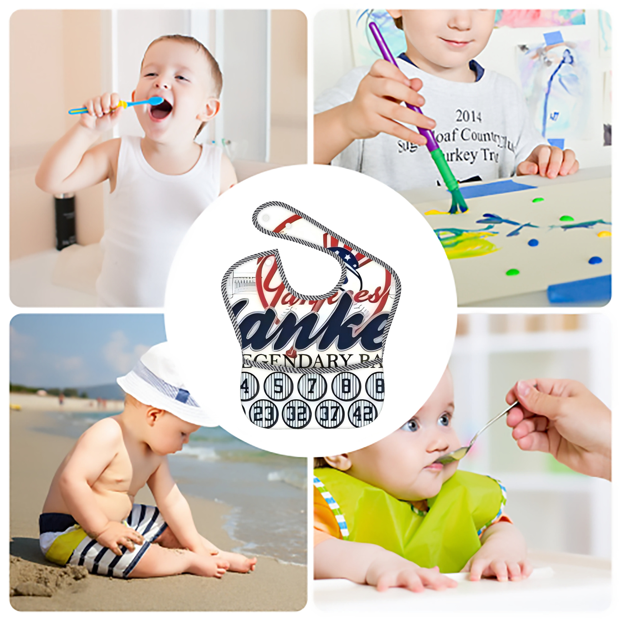 New York Yankees 232 Adjustable Waterproof Toddler Bib – Full-Print Durable Polyester – Foldable Crumb Pocket – Easy Snap Closure – Soft