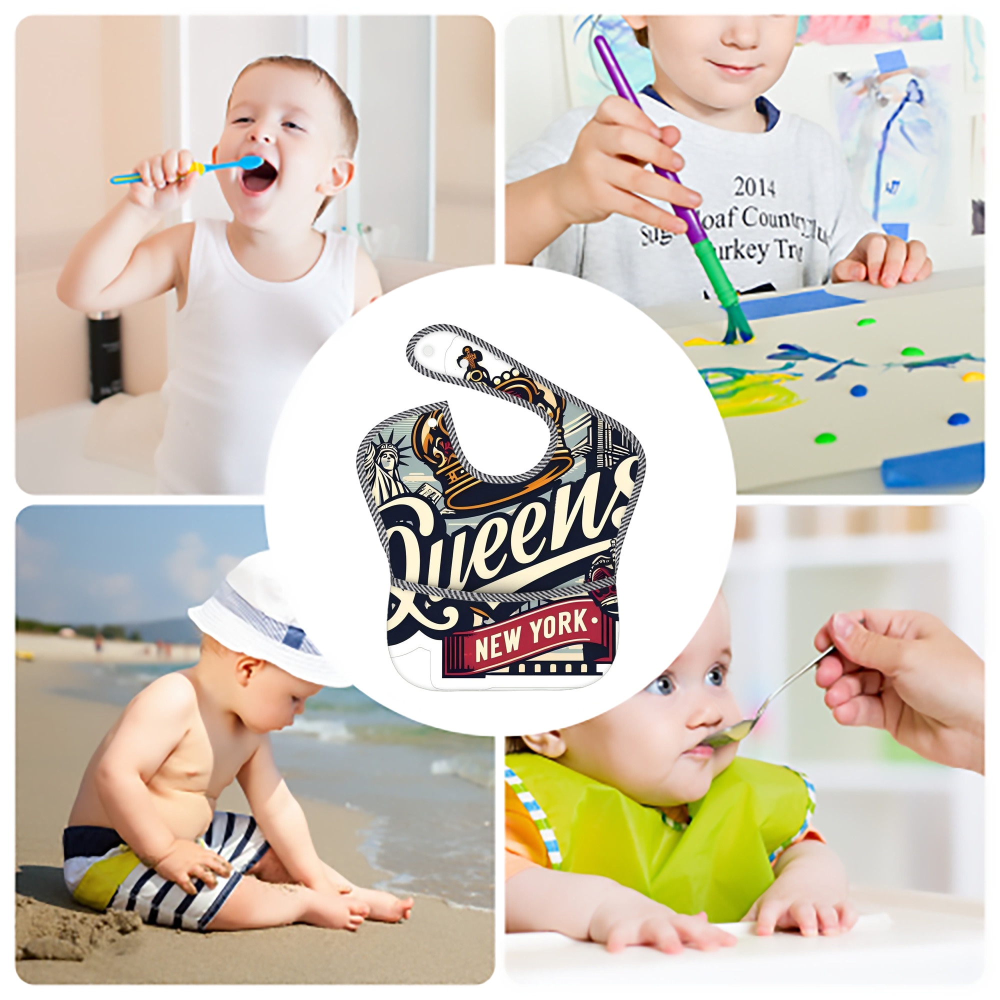 New York Yankees 248 Adjustable Waterproof Toddler Bib – Full-Print Durable Polyester – Foldable Crumb Pocket – Easy Snap Closure – Soft