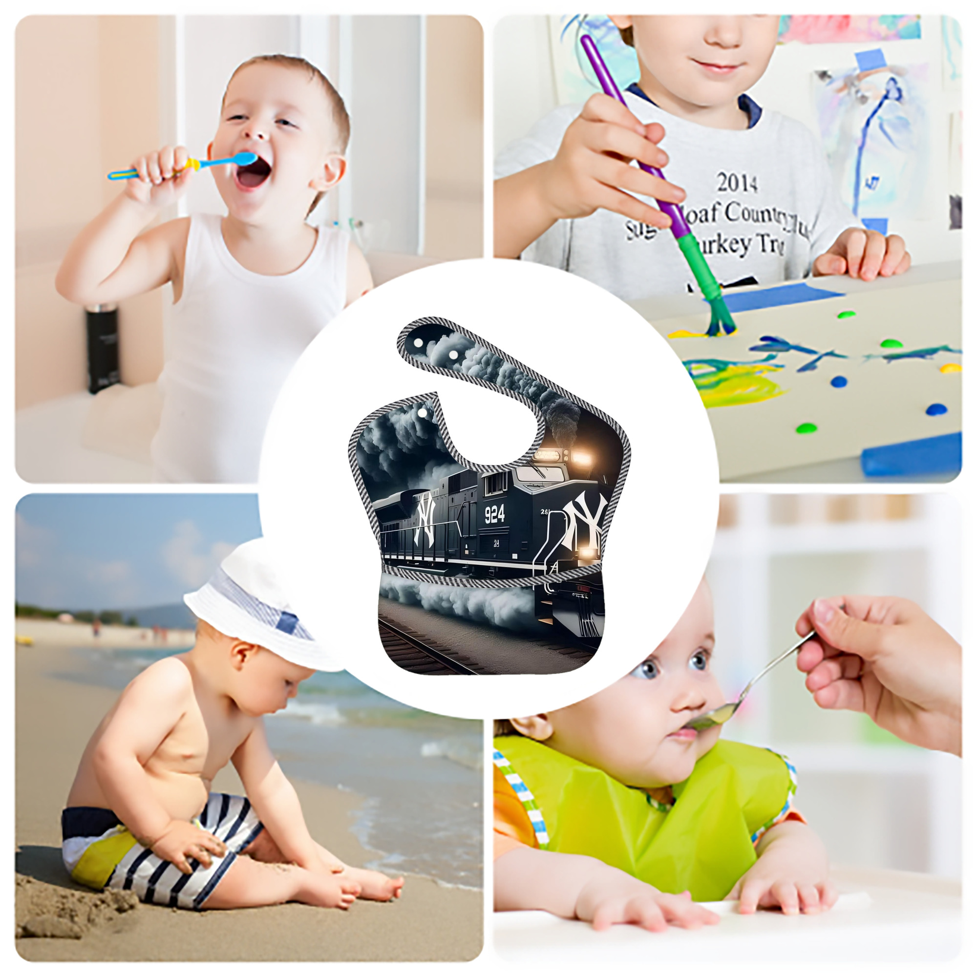 New York Yankees 257 Adjustable Waterproof Toddler Bib – Full-Print Durable Polyester – Foldable Crumb Pocket – Easy Snap Closure – Soft