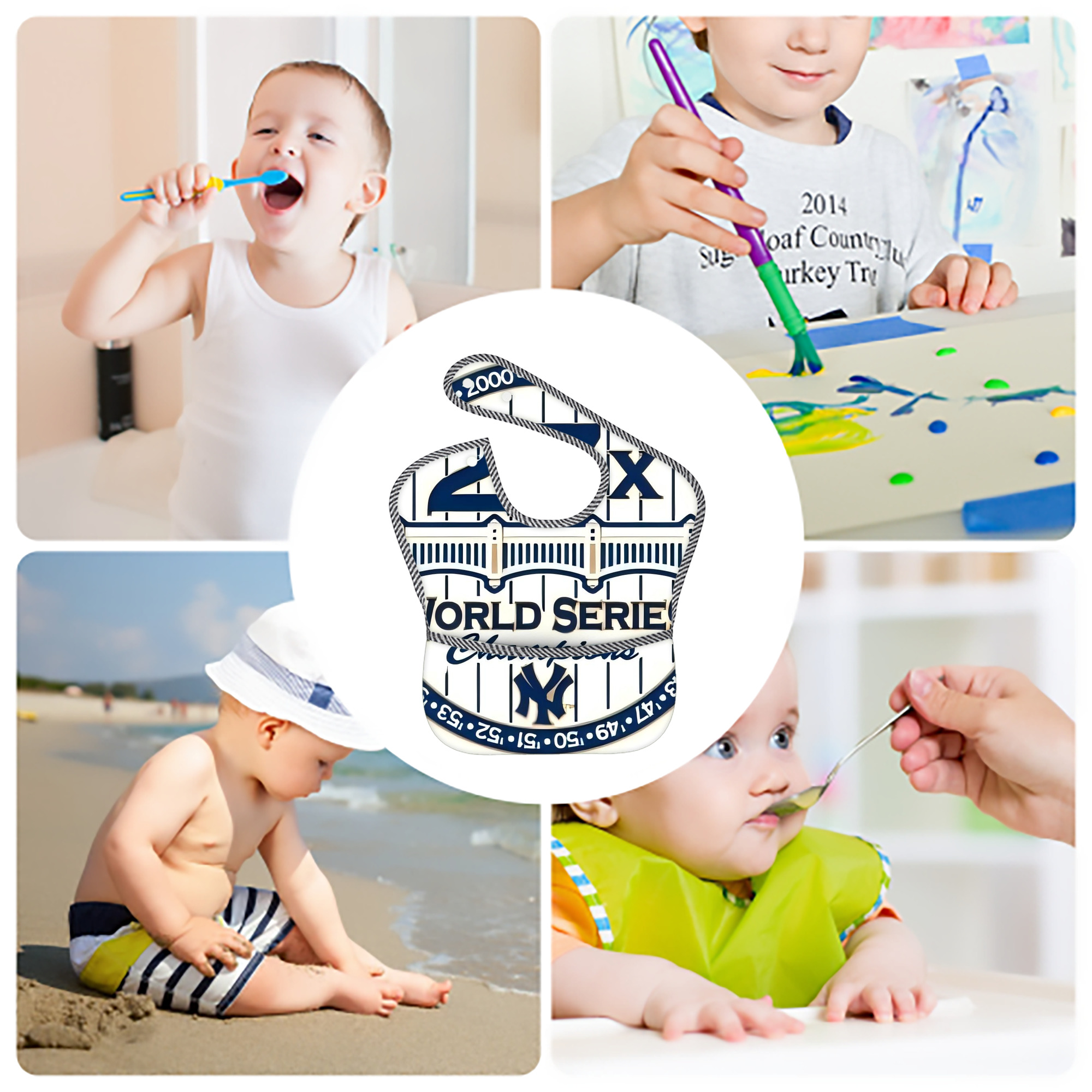 New York Yankees 263 Adjustable Waterproof Toddler Bib – Full-Print Durable Polyester – Foldable Crumb Pocket – Easy Snap Closure – Soft