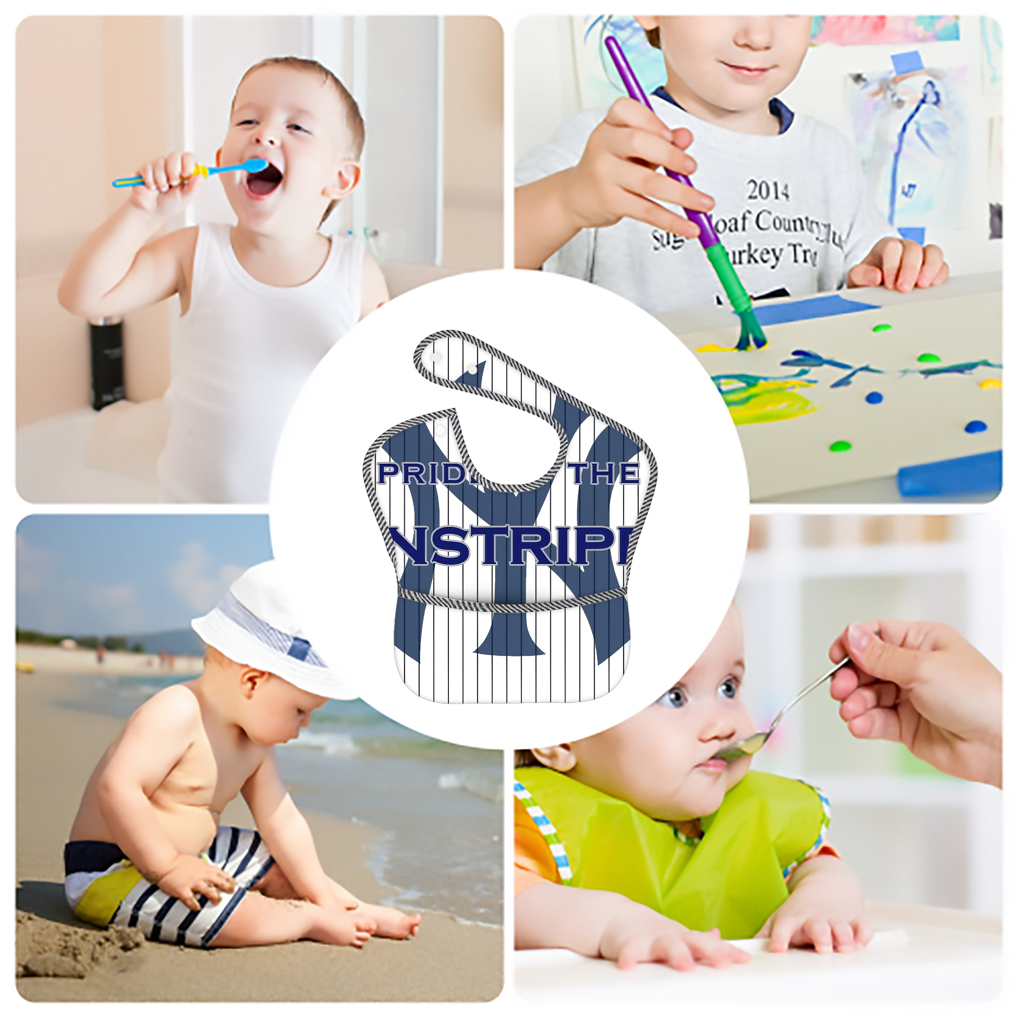 New York Yankees 267 Adjustable Waterproof Toddler Bib – Full-Print Durable Polyester – Foldable Crumb Pocket – Easy Snap Closure – Soft