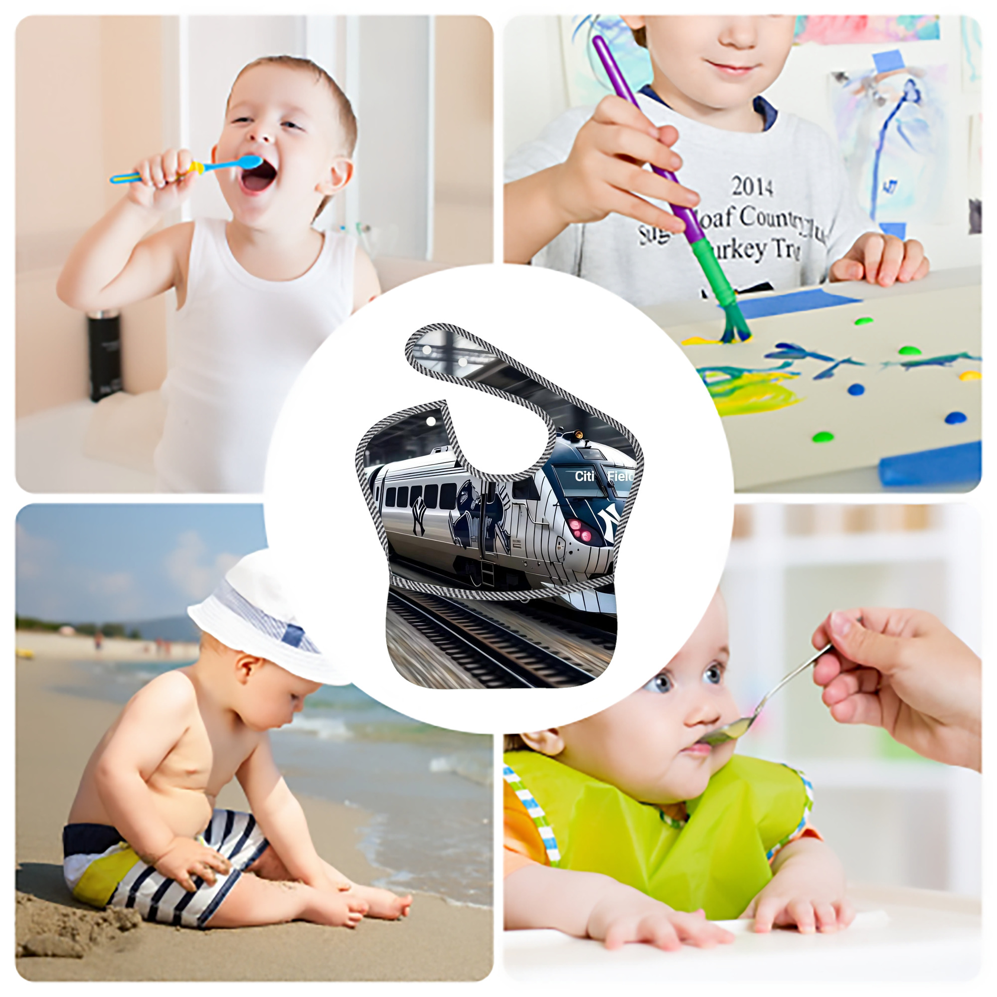 New York Yankees 342 Adjustable Waterproof Toddler Bib – Full-Print Durable Polyester – Foldable Crumb Pocket – Easy Snap Closure – Soft